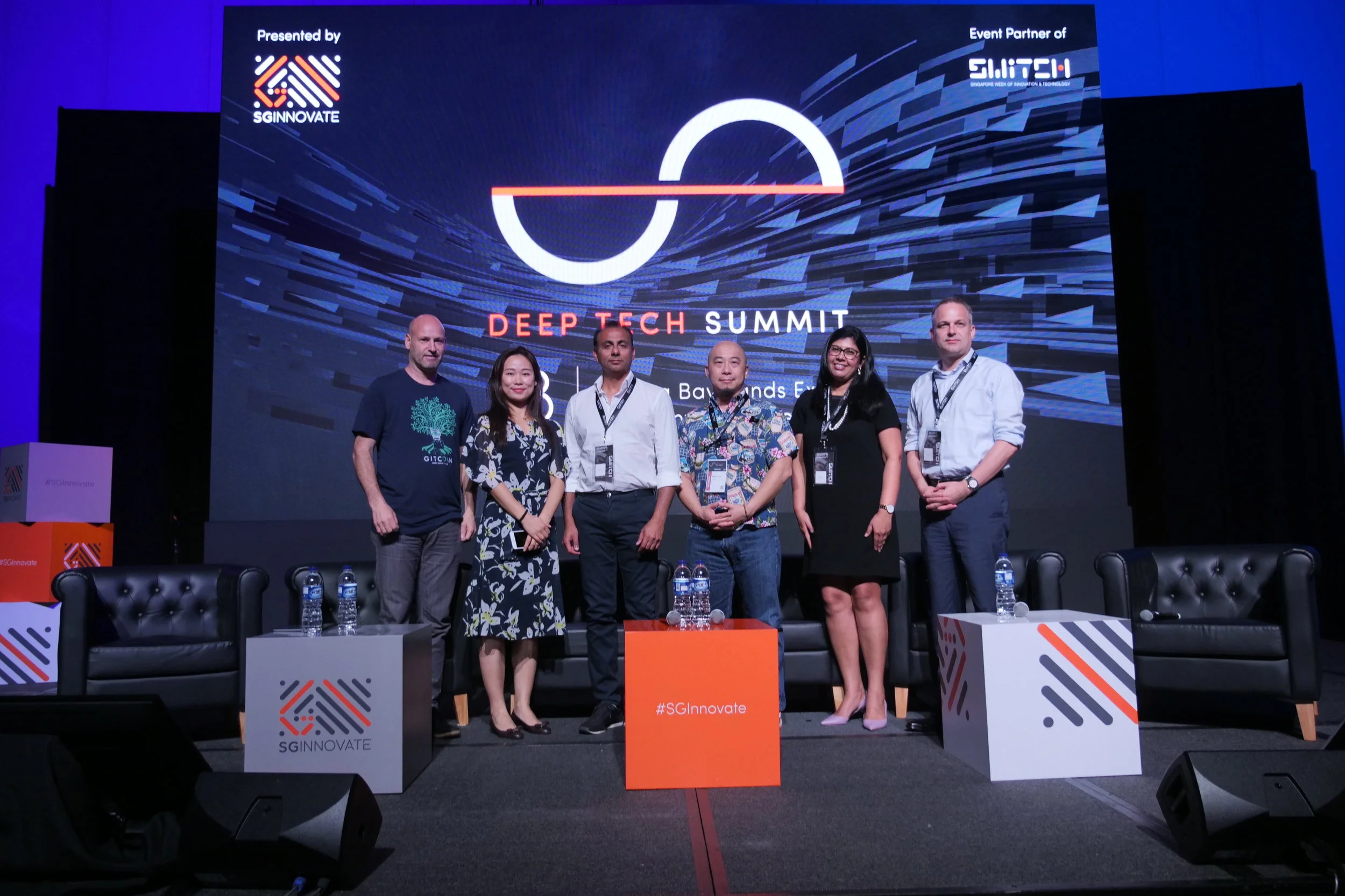 FROM LEFT: JOSEPH LUBIN COFOUNDER OF ETHEREUM AND FOUNDER/CEO OF CONSENSYS, MODERATOR EMMA CUI CEO LONGHASH SINGAPORE, HUMAYUN SHEIKH CEO AND FOUNDER OF FETCH.AI, MARTIN LIM CO-FOUNDER AND COO OF ELECTRIFY, MEETA VOUK DIRECTOR OF IBM RESEARCH CENTER AND SOEREN DUVIER MANAGING DIRECTOR OF BITA, ASIA.