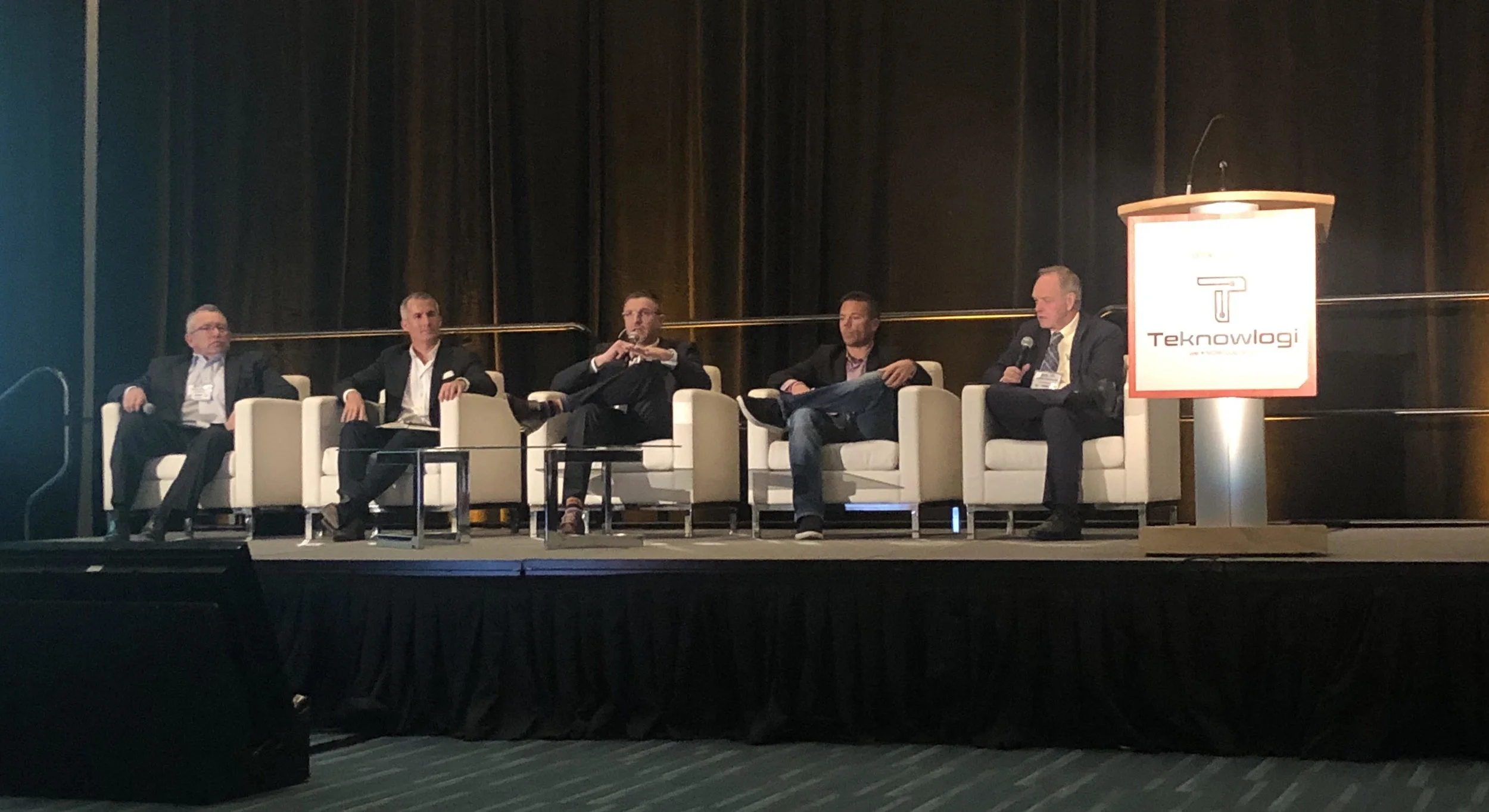 FROM L TO R: DEAN CROKE, FREIGHTWAVES; DEVLIN FENTON, GO99; SCOTT SHANNON, C.H. ROBINSON; SPENCER ASKEW, TEKNOWLOGI ; JOHN KINGSTON, FREIGHTWAVES