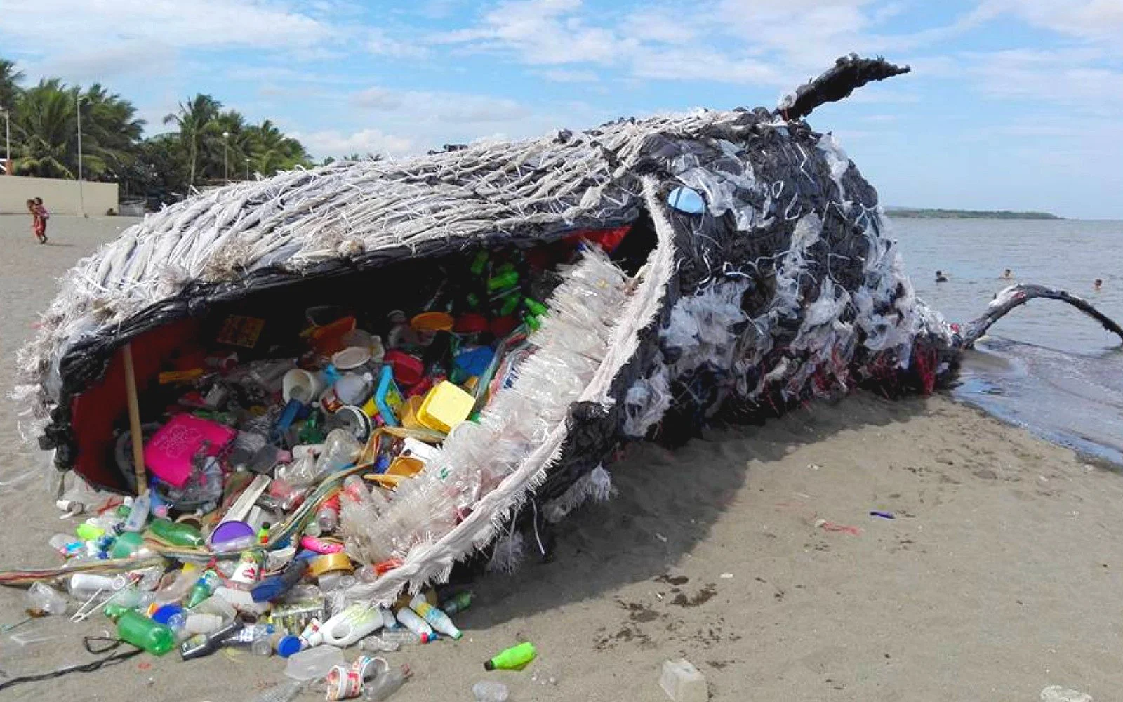 Sculpture to raise awareness of sea life killed by swallowing plastic trash, Greenpeace Philippines. Photo credit: Vince Cinches.