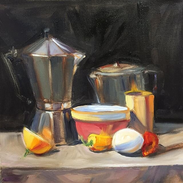 Breakfast at home.
.
Oil on canvas. 
I&rsquo;m Celebrating a good chance to stay home and make a breakfast. 
This painting was completed recently in a workshop taught by Qiang Huang at the Patris studio in Sacramento&mdash; a very detailed workshop i