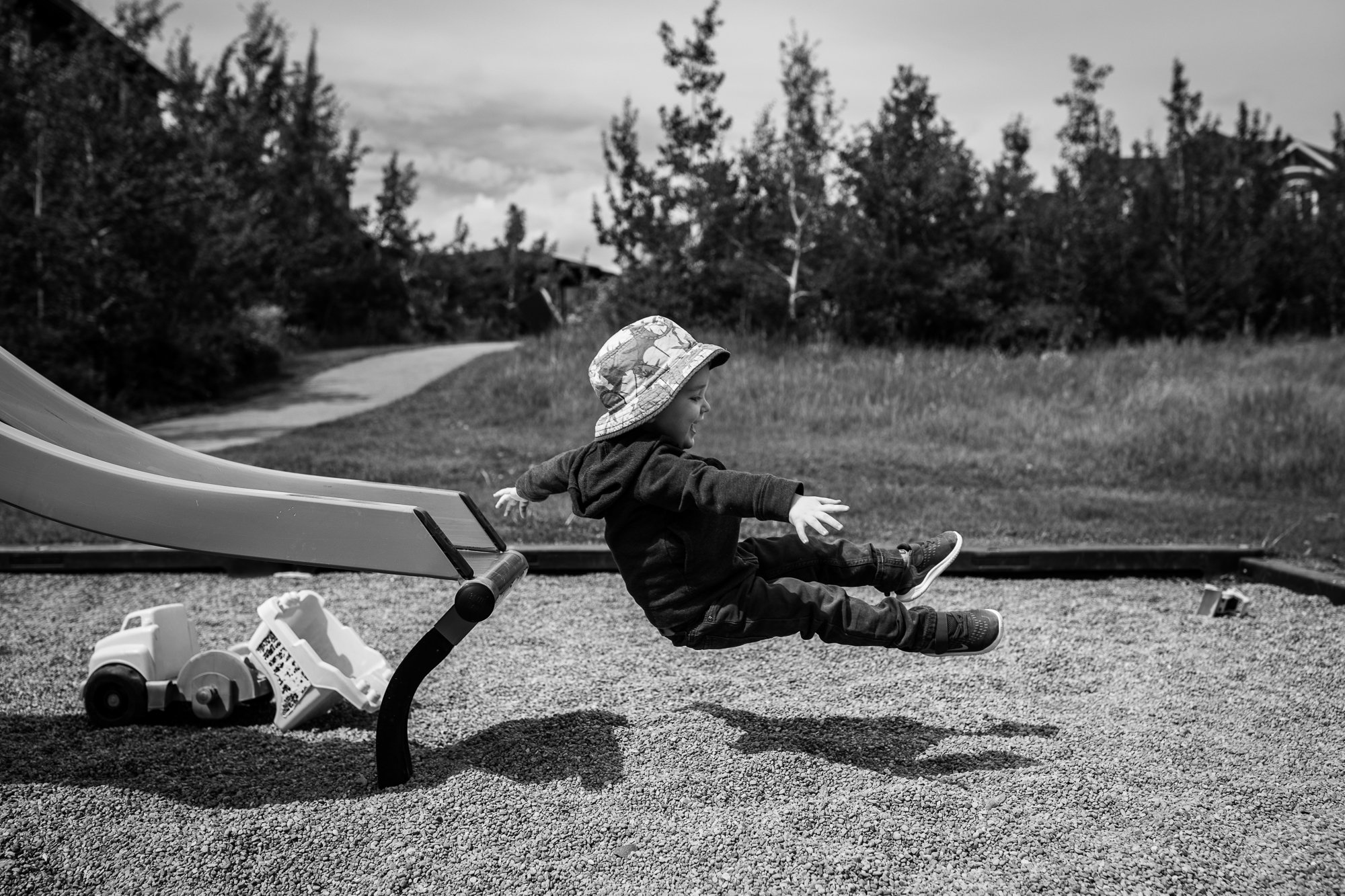 toddler flies off slide