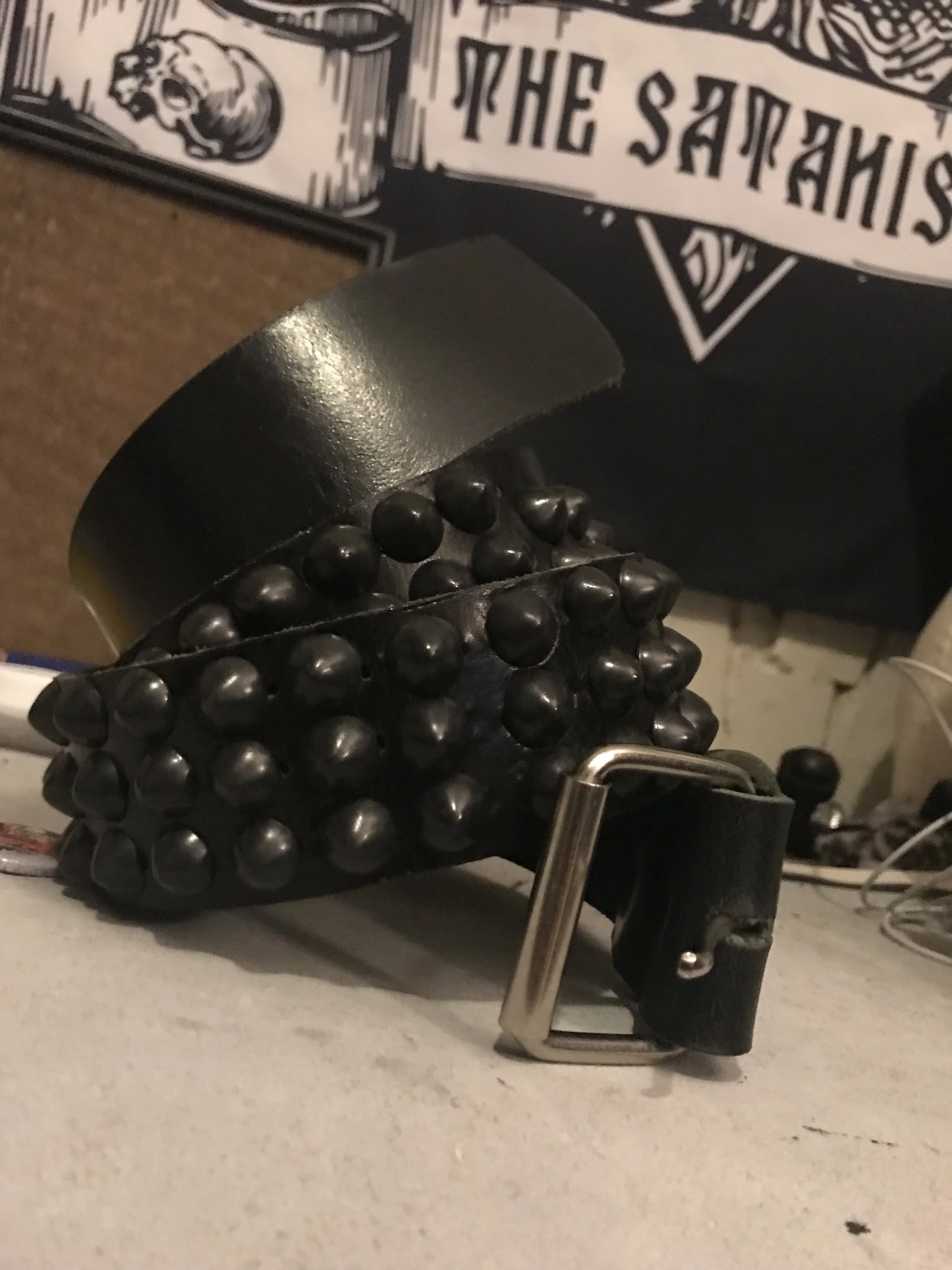 Custom studded leather belt