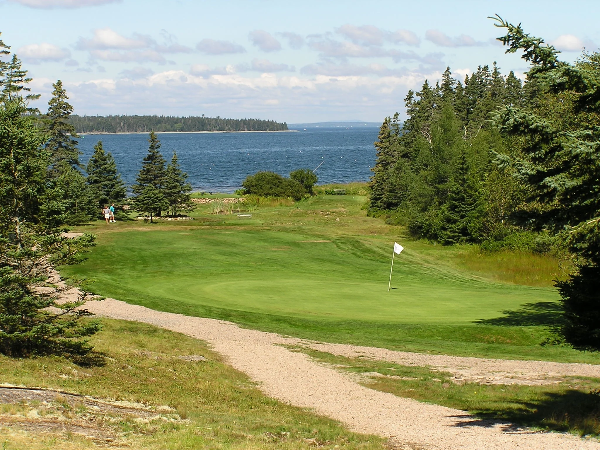 #4 Dixon's Delight Par 3 The tee shot here, while only 138 yards, is trickier than it appears from the tee. Trouble lurks to the left, toward which the prevailing wind will try to bend the ball. Once on the green the adventure continues. Woe to the golfer whose ball is above the hole, as a put from there may run off the green. Par is a welcome score. Those who do do not make par can take consolation in the view of Frenchman Bay.