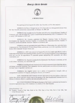 State of Georgia Senate Resolution 1102 honoring the contributions of Sara J. González.