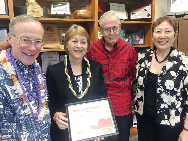 In recognition of her integral work to support family caregivers in Hawaii, AARP named Maui state Sen. Roz Baker as a 2017 “Capitol Caregiver” in recognition of her integral work to support family caregivers in Hawai‘i. (April 15, 2018)