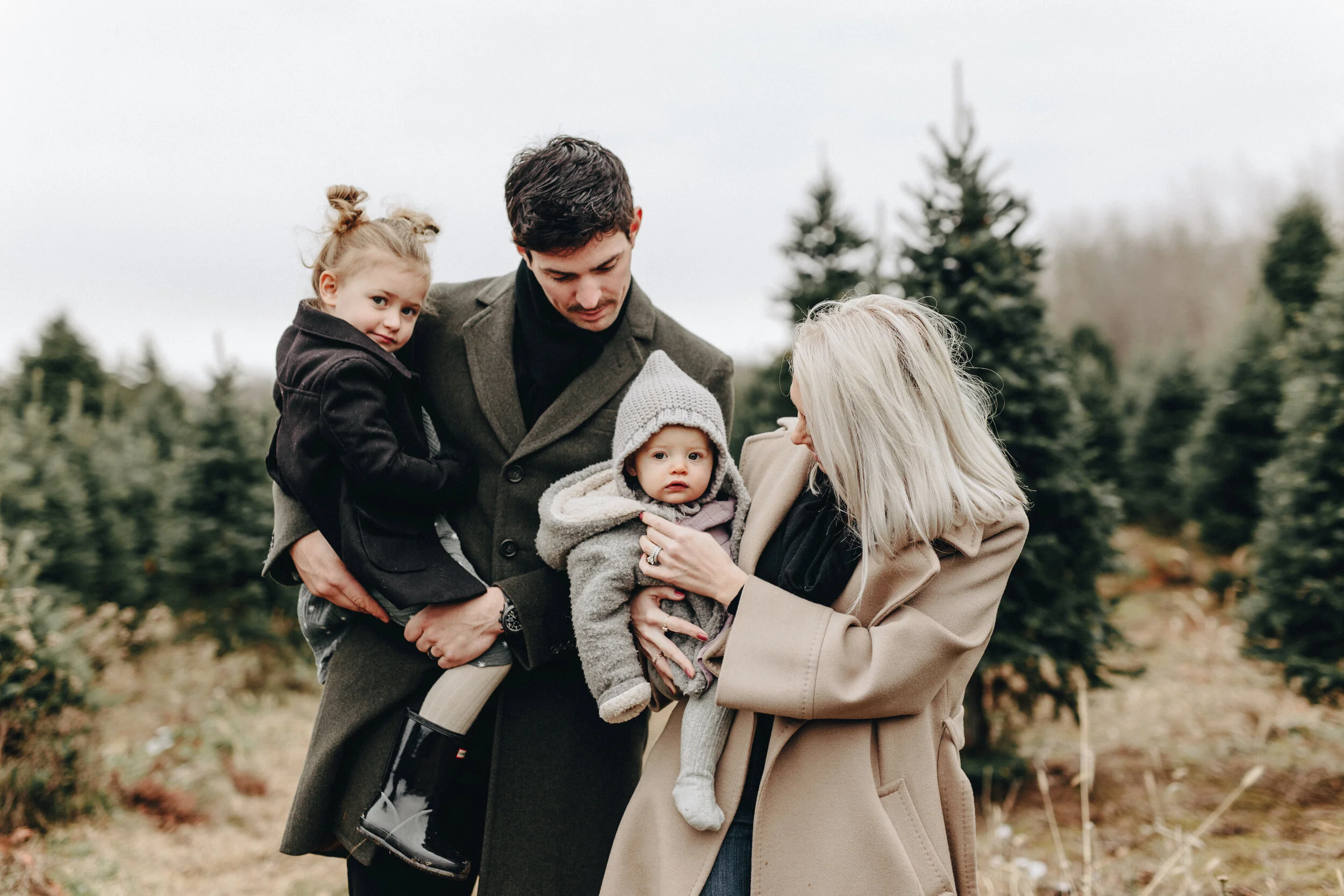 carey price, angela, liv and millie in a christmas tree farm