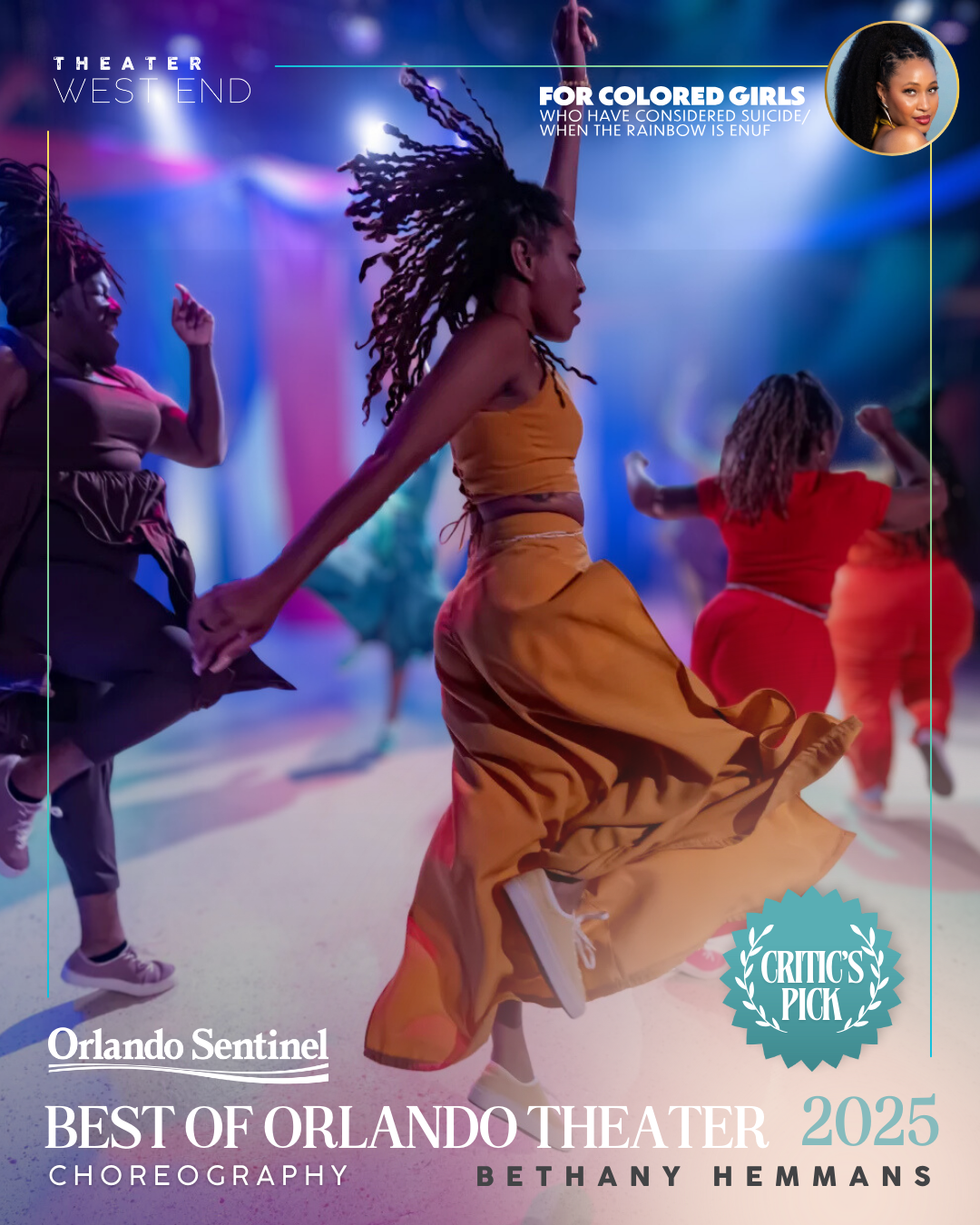 Poster for the play 'To Kill a Mockingbird' featuring a person with a serious expression, wearing overalls and a checkered shirt, at Orlando Sentinel Best of Orlando Theater 2024.