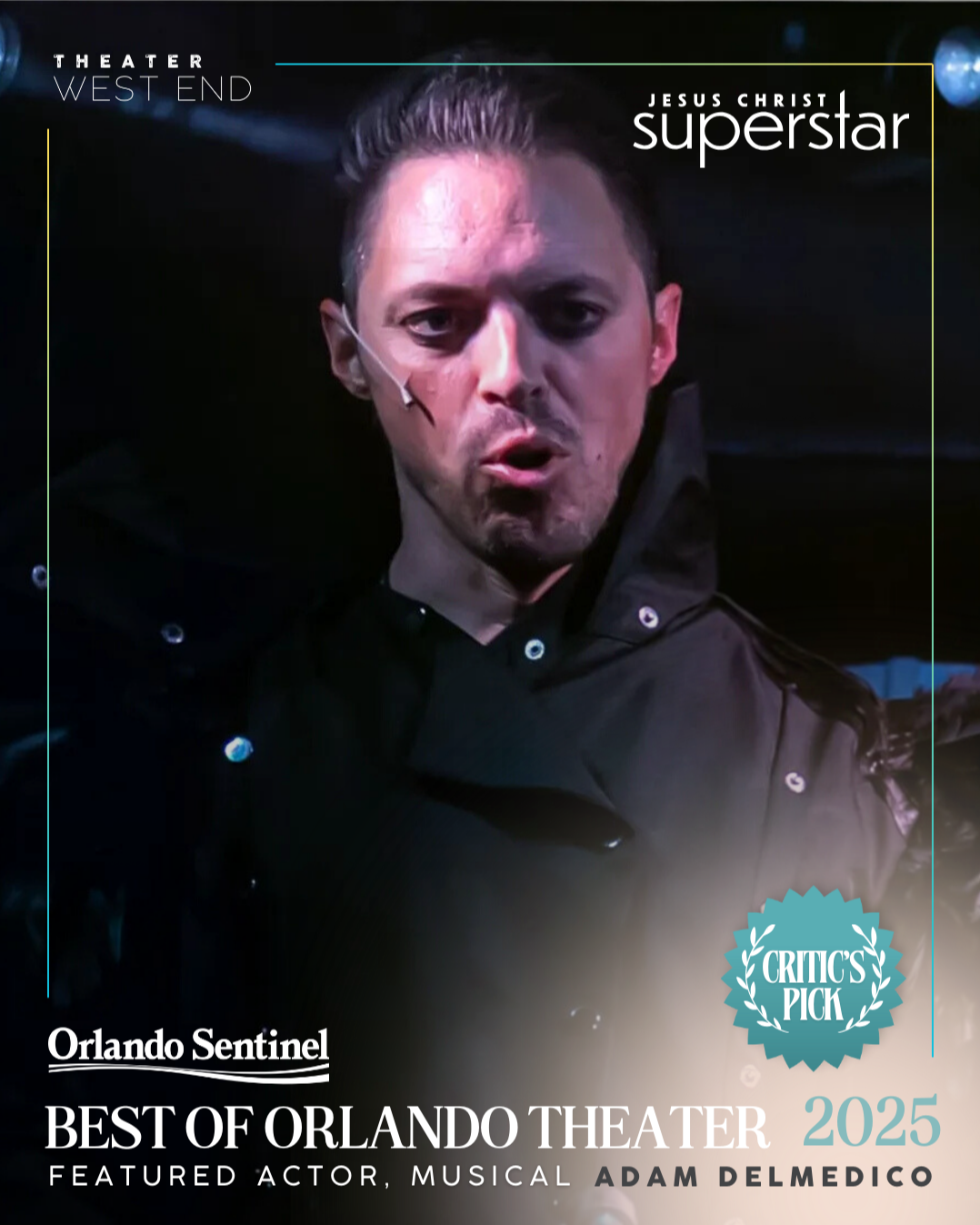 Theater performance with young women in colorful costumes dancing on a stage with red lighting and a rustic background, featuring a sign that says "The Great Comet 1812."