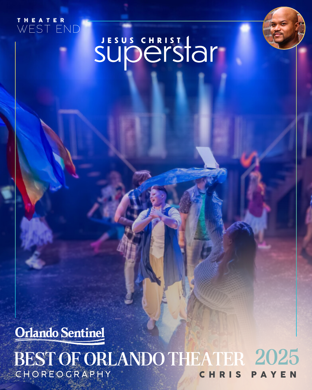 People enjoying a musical performance at the Great Comet theater with colorful stage lighting and a logo in the background.