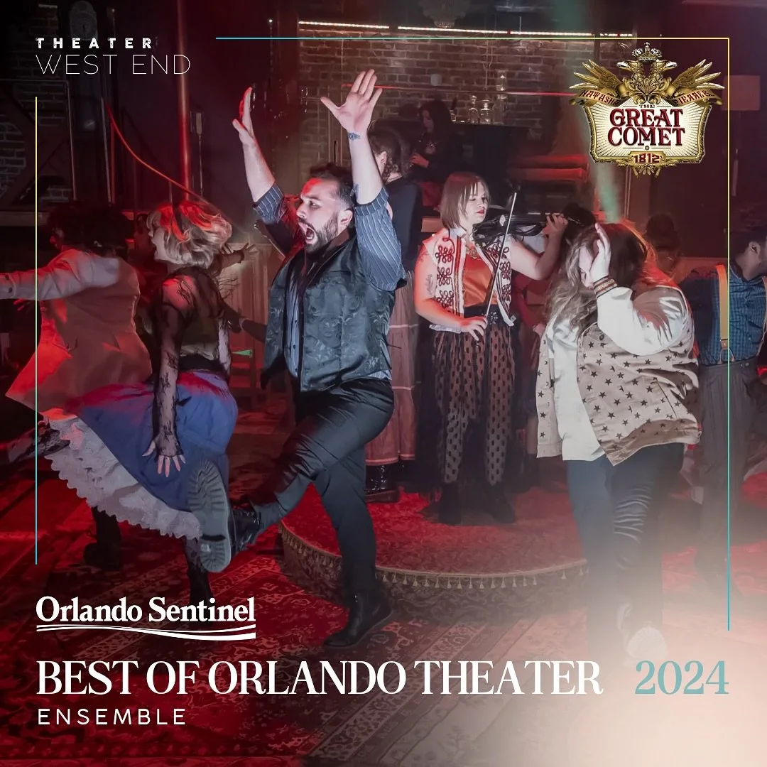 The cover of the Orlando Sentinel's 2024 Best of Orlando Theater awards features actors on stage in a lively, energetic performance, with a red and black color scheme, a theatrical logo, and text indicating it's a celebration of the best theater in Orlando for 2024.