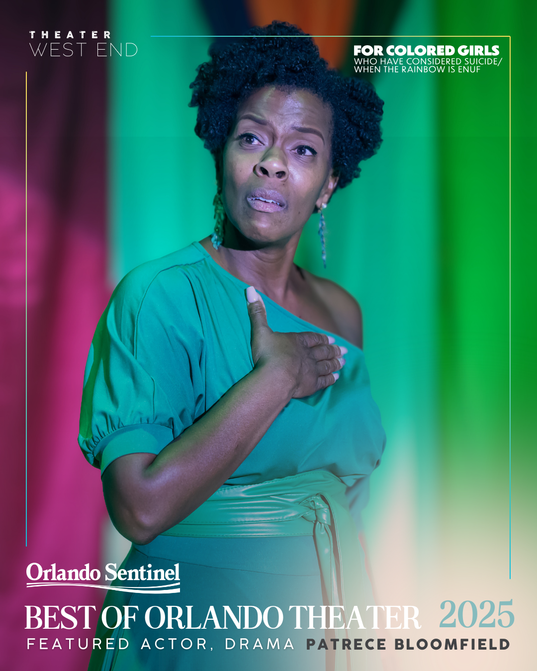 Award certificate or recognition plaque for Orlando Sentinel Best of Orlando Theater 2024, featuring actor Brian Brightman, with a man in a beige vest, white shirt, and glasses.