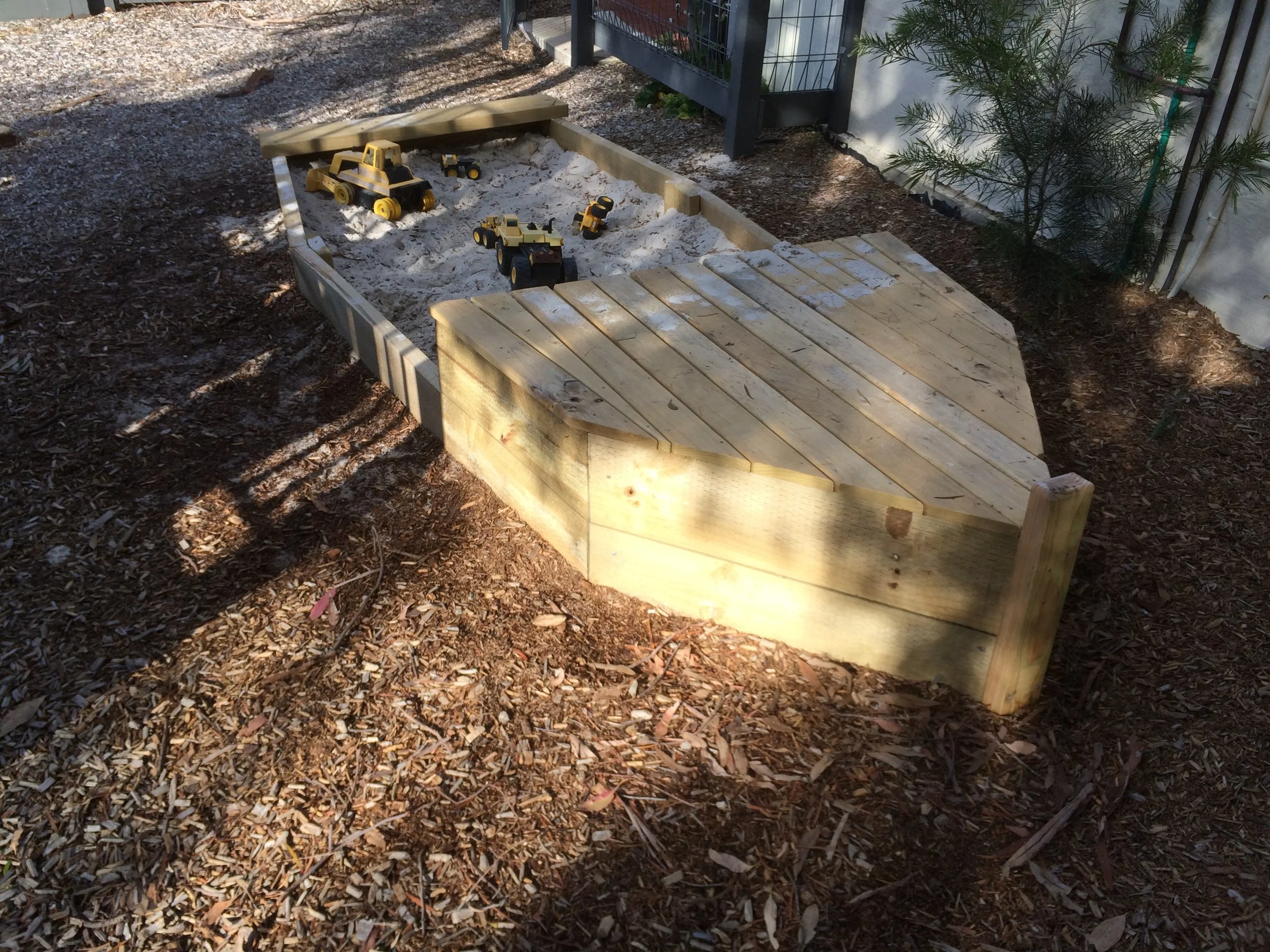A child's boat inspired sandpit, located in Mt Eliza.