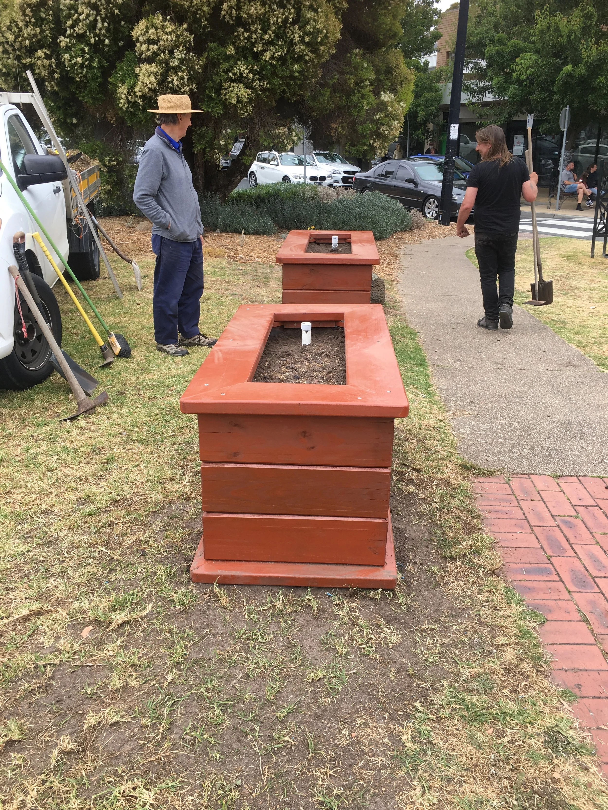 Planter boxes prepared for the Mt Eliza Chamber of Commerce.
