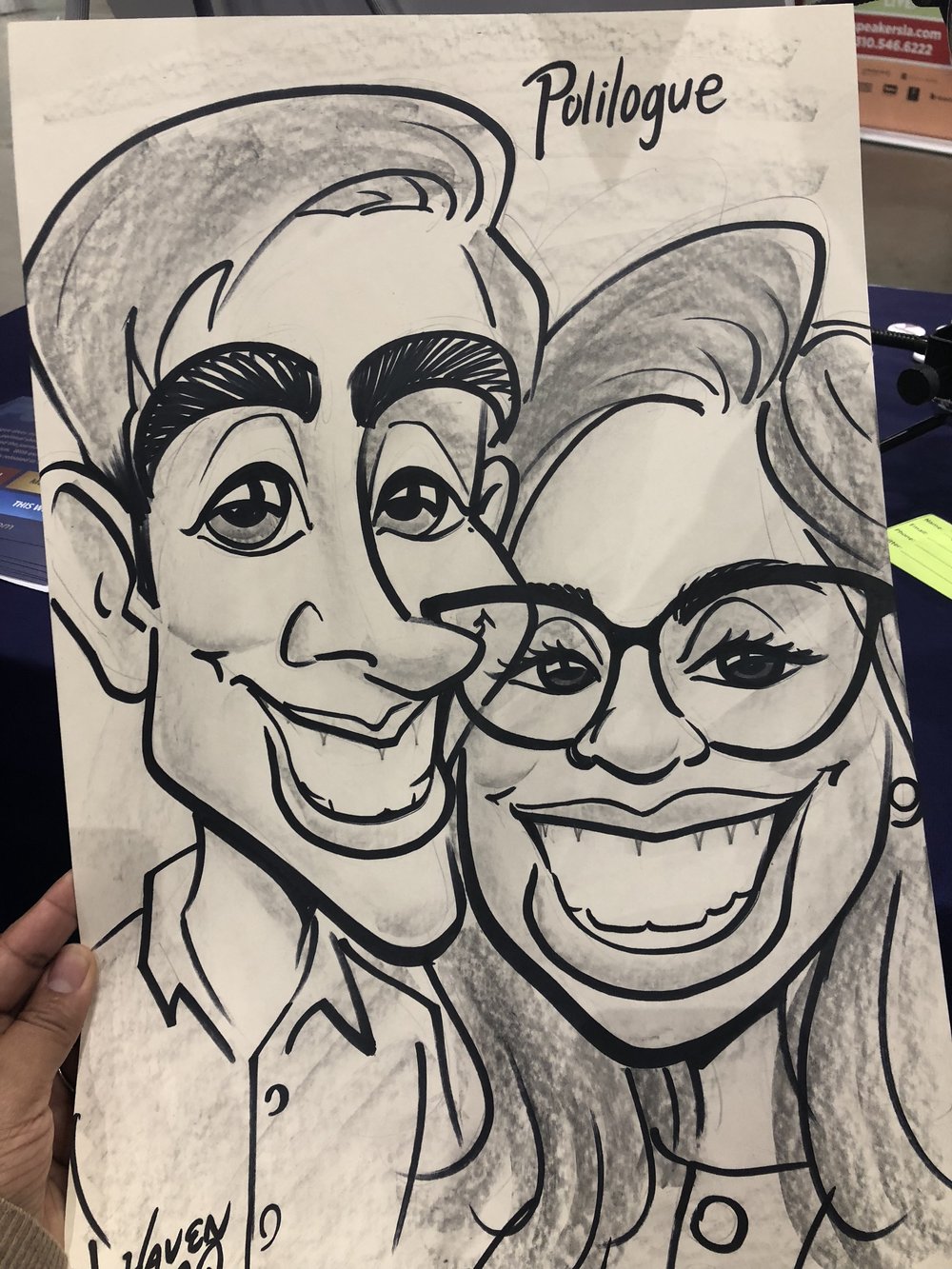 Big thanks to Haven AQ who did this awesome caricature of us. Haven was our exhibitor-neighbor and did all the illustrations for Deplorables the Game. He’s an incredible artist and you should book him asap for your next event.