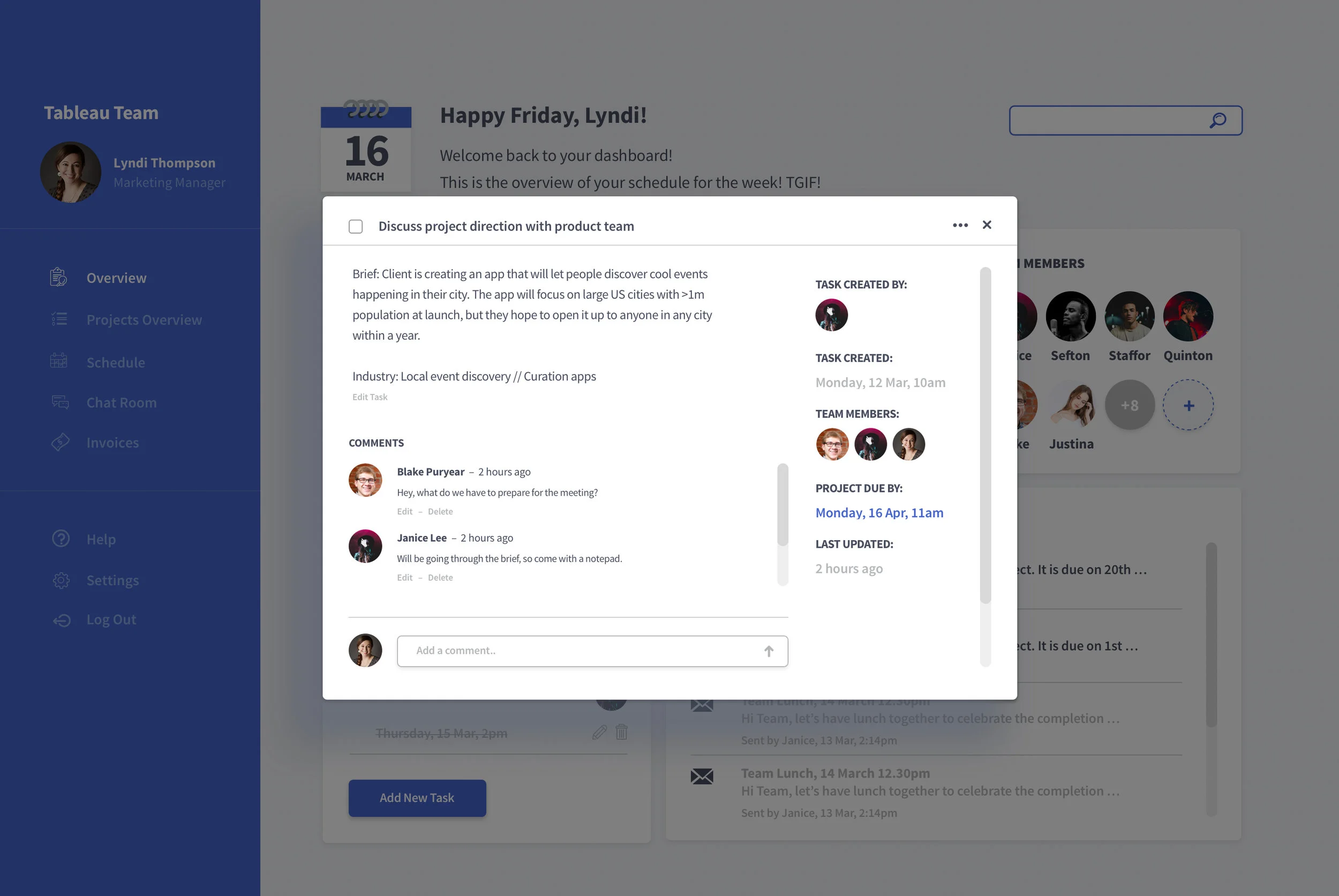 Main Dashboard Screen - Pop Up