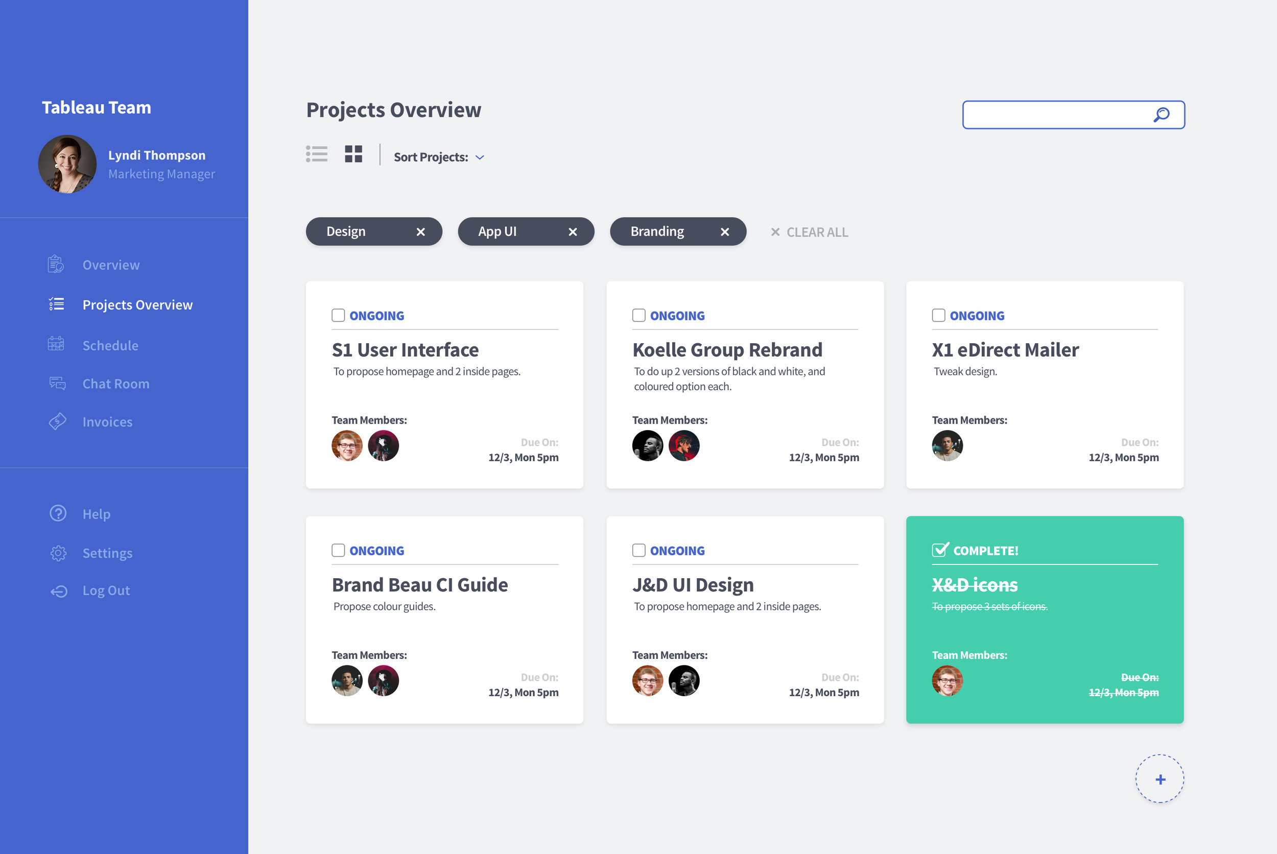 Projects Overview Screen