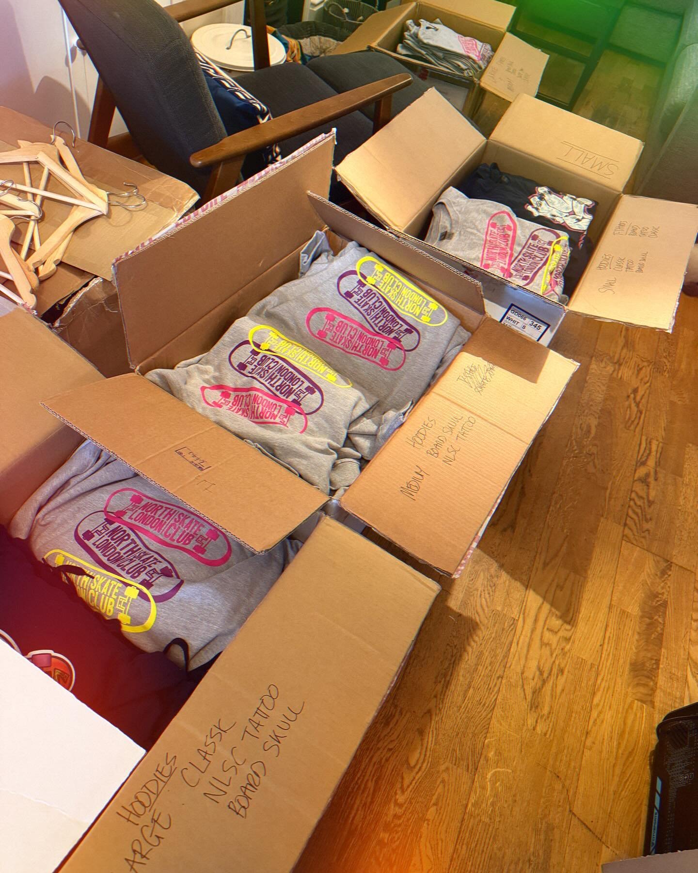 T-shirts and hoodies ready for Highgate Fair on 8th June&hellip;I&rsquo;ll be hanging out with @northlondonskateclub on the day in the main square near the main stage&hellip;come say hi and check out the merch.  There&rsquo;ll also be stickers and po