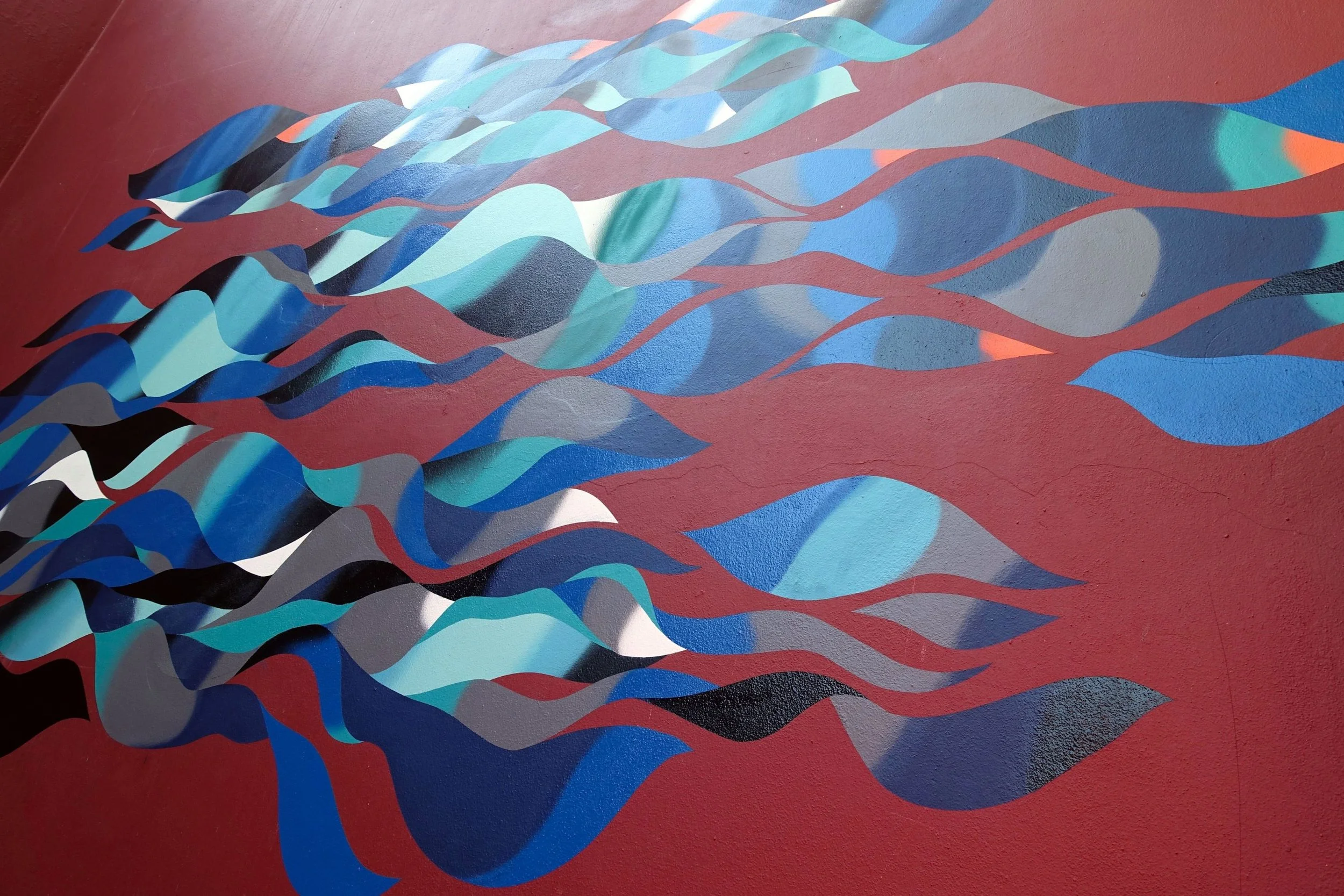 Swimming Pool Mural Inspired by Waves in Andalucía, Spain Commissioned mural for a swimming pool in Andalucía, Spain, inspired by waves and water.