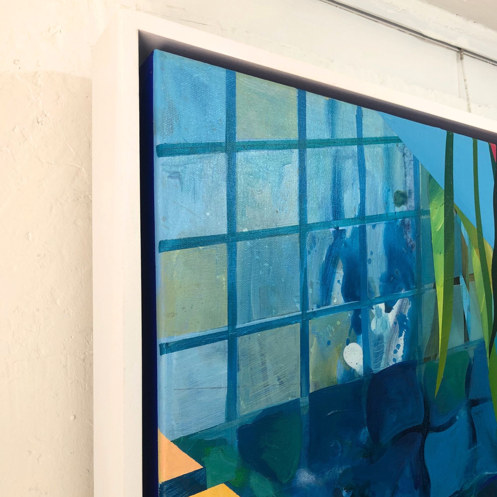 Captivating Cartagena in July painting by London artist Lina Rincon, contemporary and modern art. Tranquil summer scene, ideal for home and wall decor. Original canvas art for living room decor