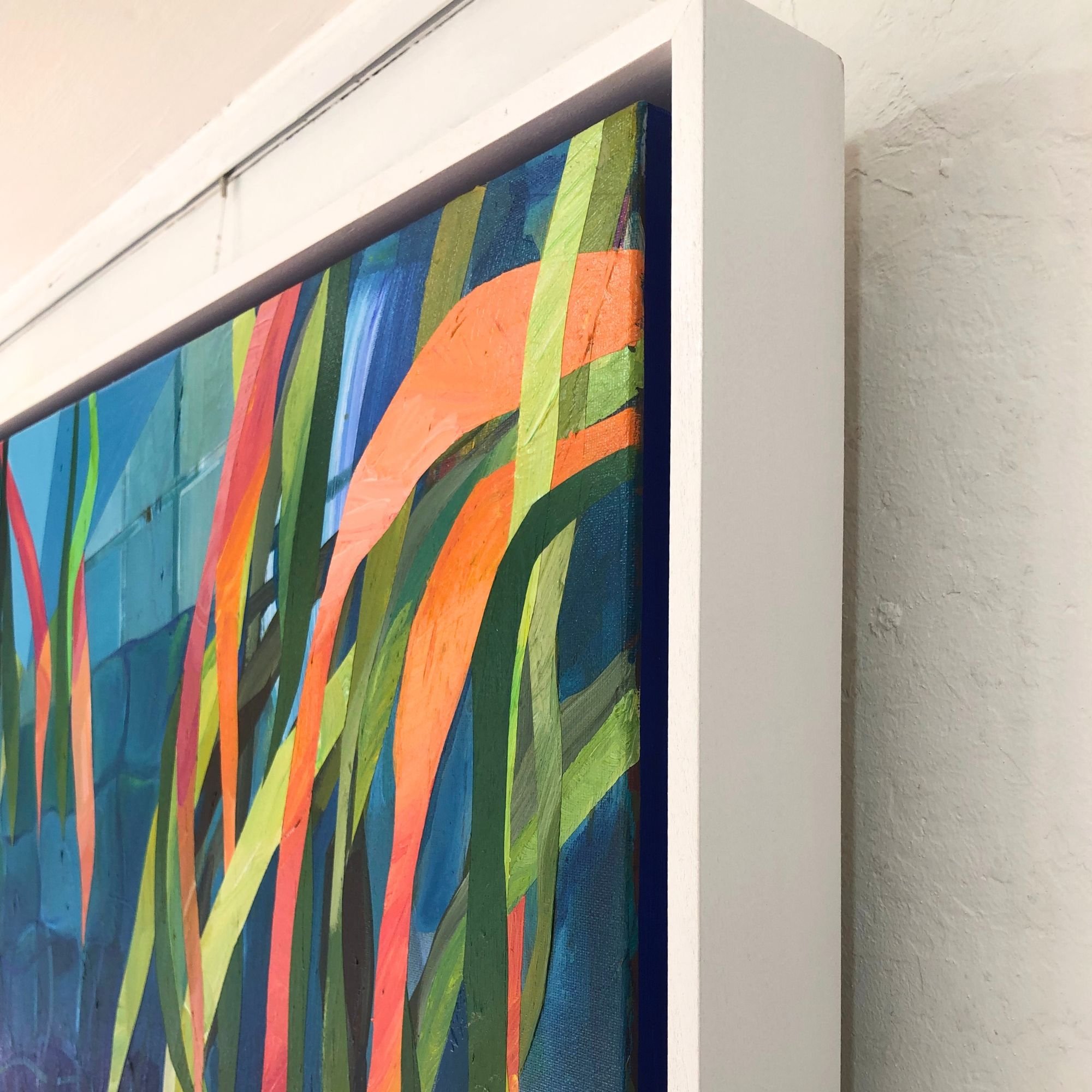 Captivating Cartagena in July painting by London artist Lina Rincon, contemporary and modern art. Tranquil summer scene, ideal for home and wall decor. Original canvas art for living room decor