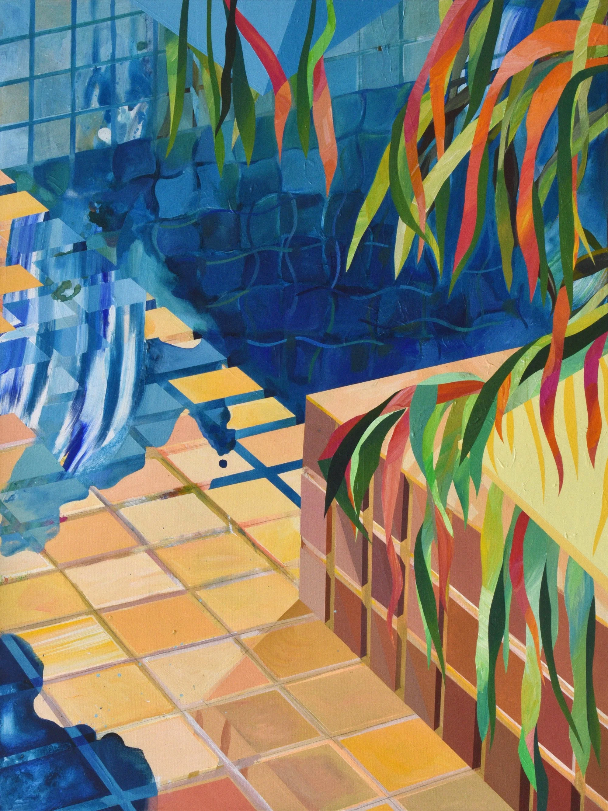 Captivating Cartagena in July acrylic painting by Lina Rincon, contemporary art London | Tranquil summer scene, perfect for home decor