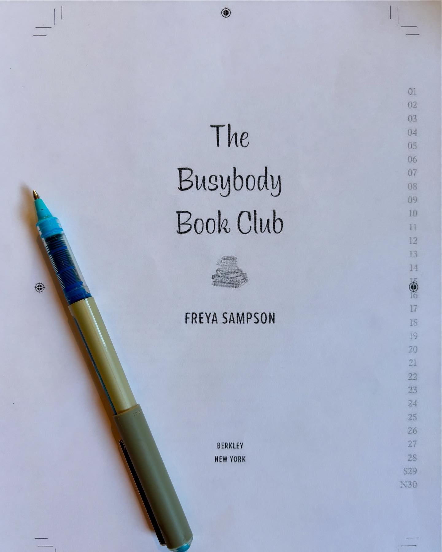 First pass pages for THE BUSYBODY BOOK CLUB are here! This is the last chance I get to read the manuscript and check for any errors that might have slipped through the net: missing commas, errant words and accidental typos. And although both me and a
