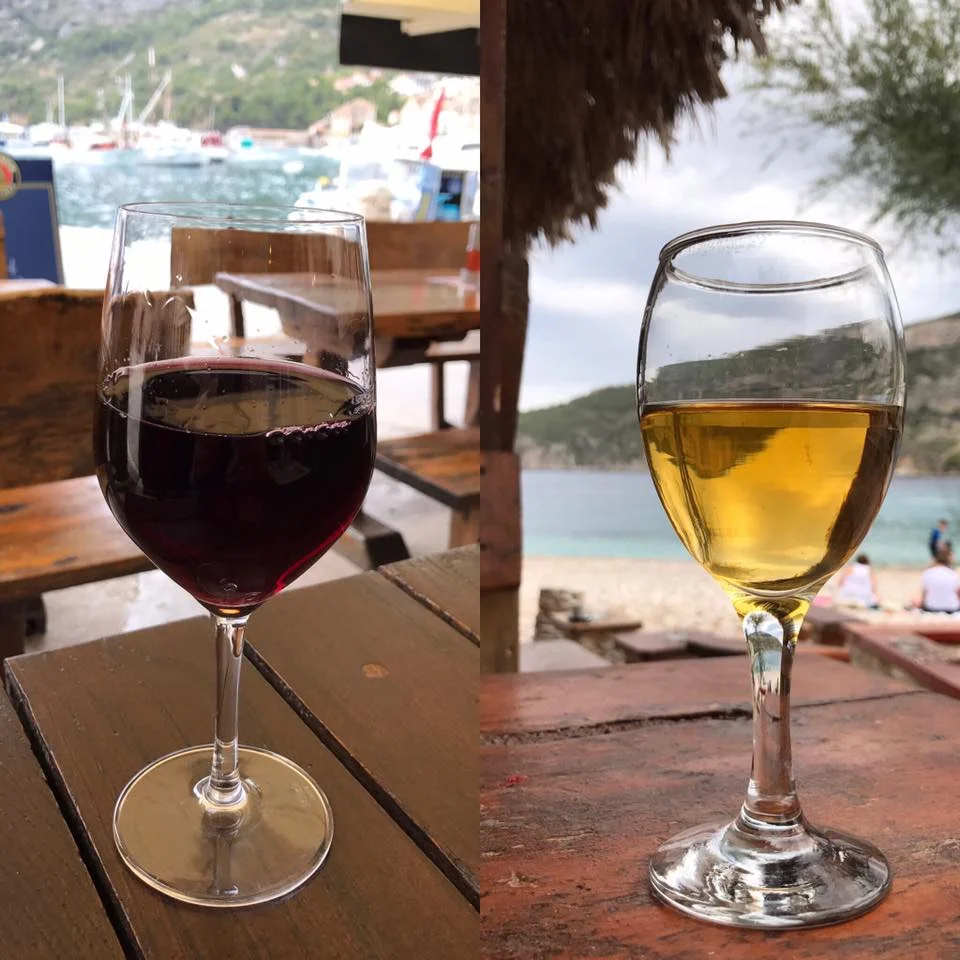 Plavac and Vugava...the color of both these wines is rich and deep. It's fun seeing all the grapes on the vines. More wine to come.