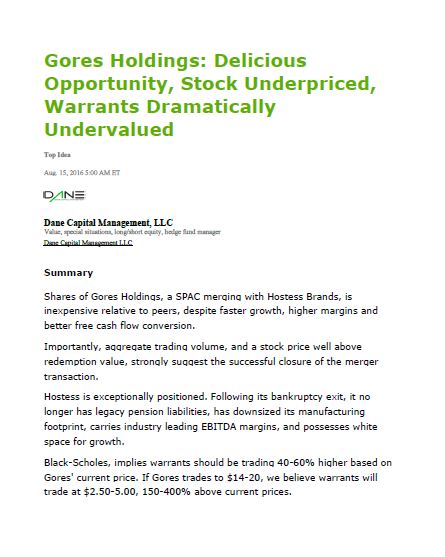 Gores Holdings Analysis 8/15/16