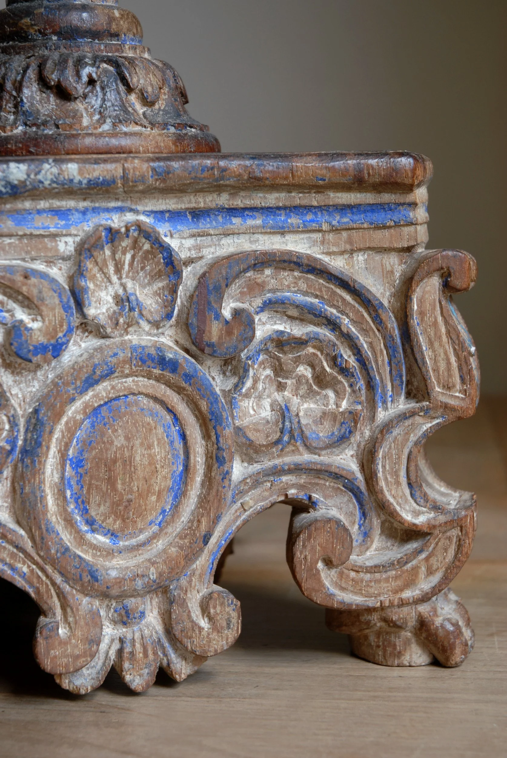 SIZED 1530 Polychrome Painted Candlesticks Italian.JPG