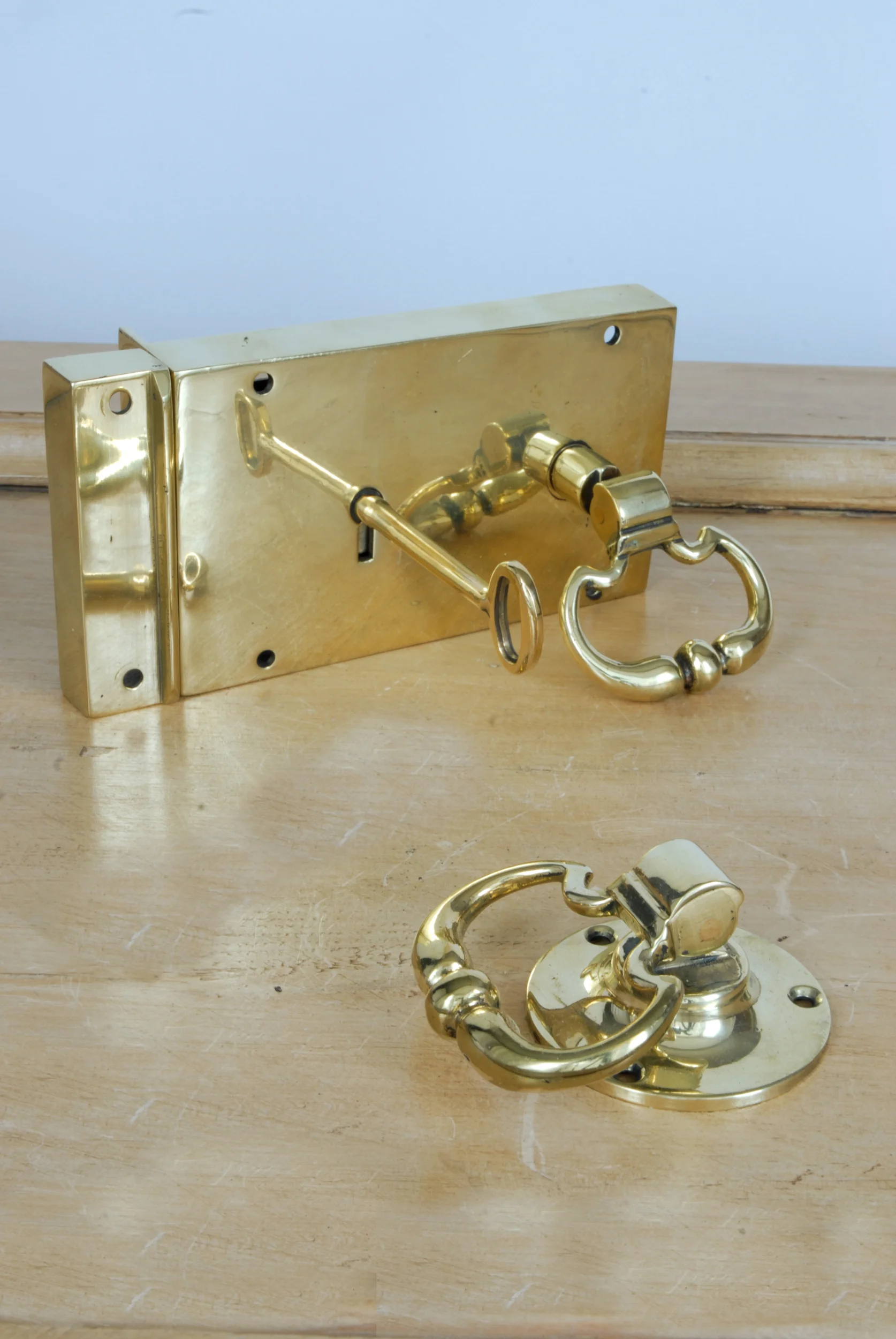 173 Late 1900's Brass Rim Lock Set Components.JPG