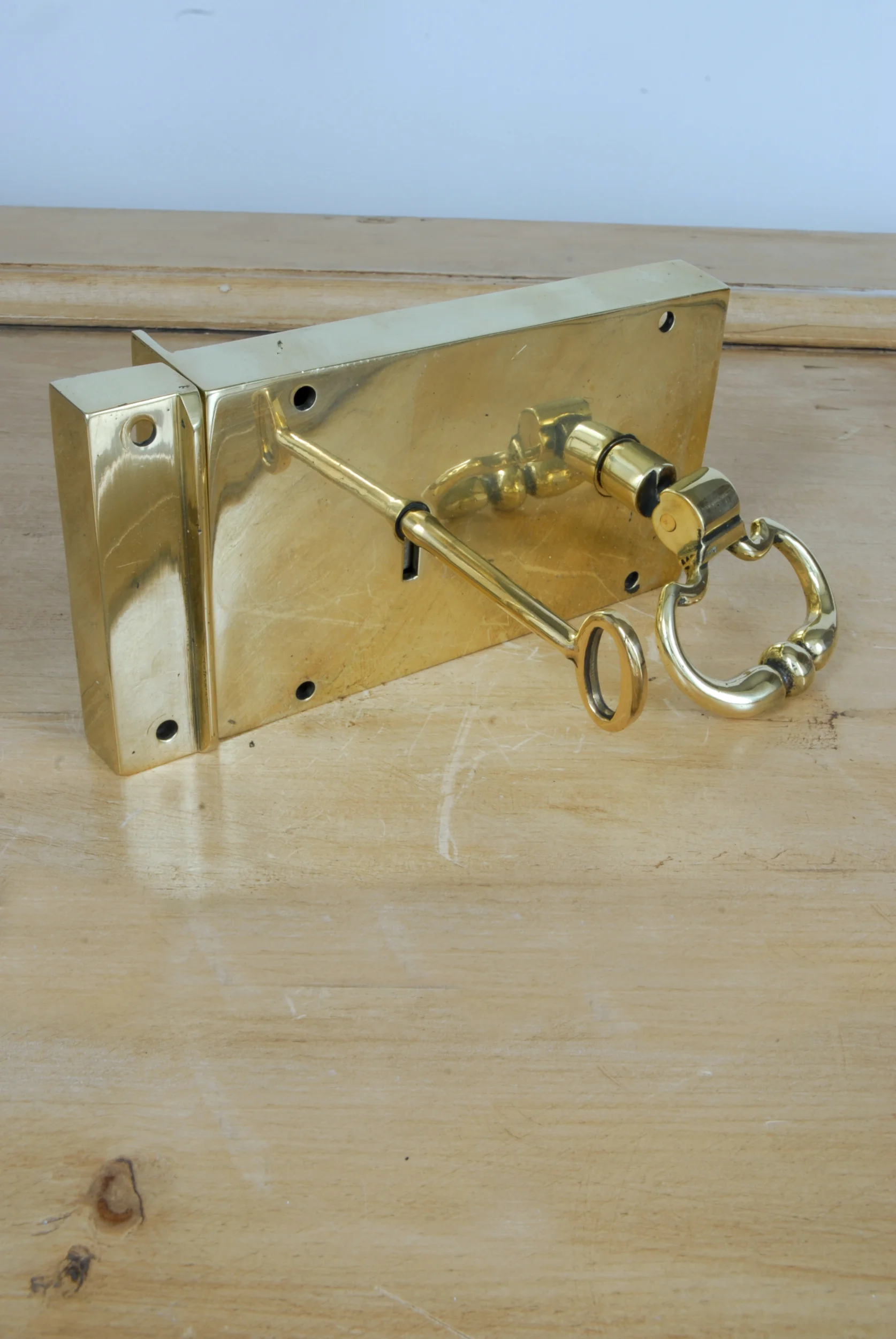 173 Late 1900's Brass Rim Lock Set.JPG