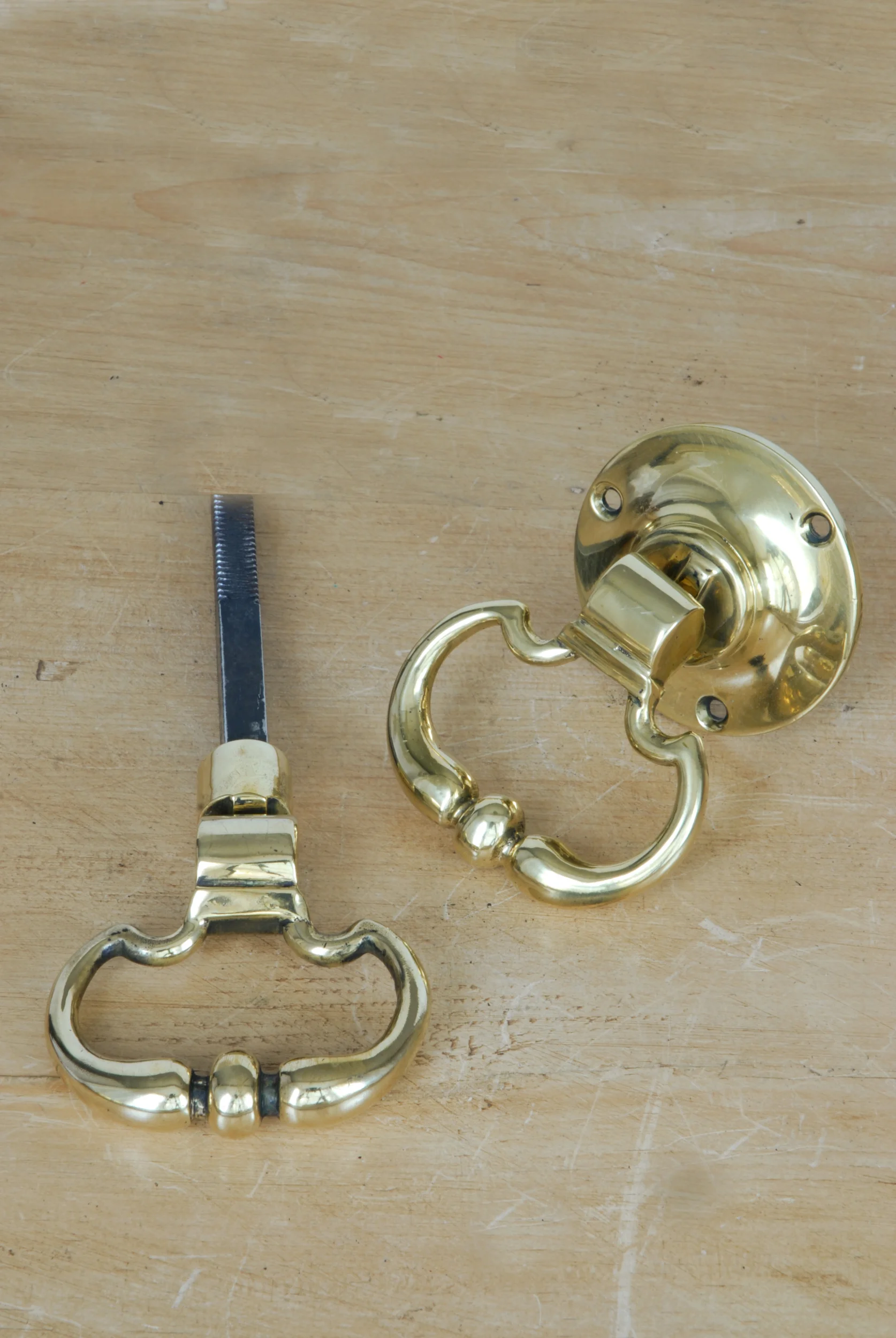 173 Late 1900's Brass Rim Lock Set Handles.JPG