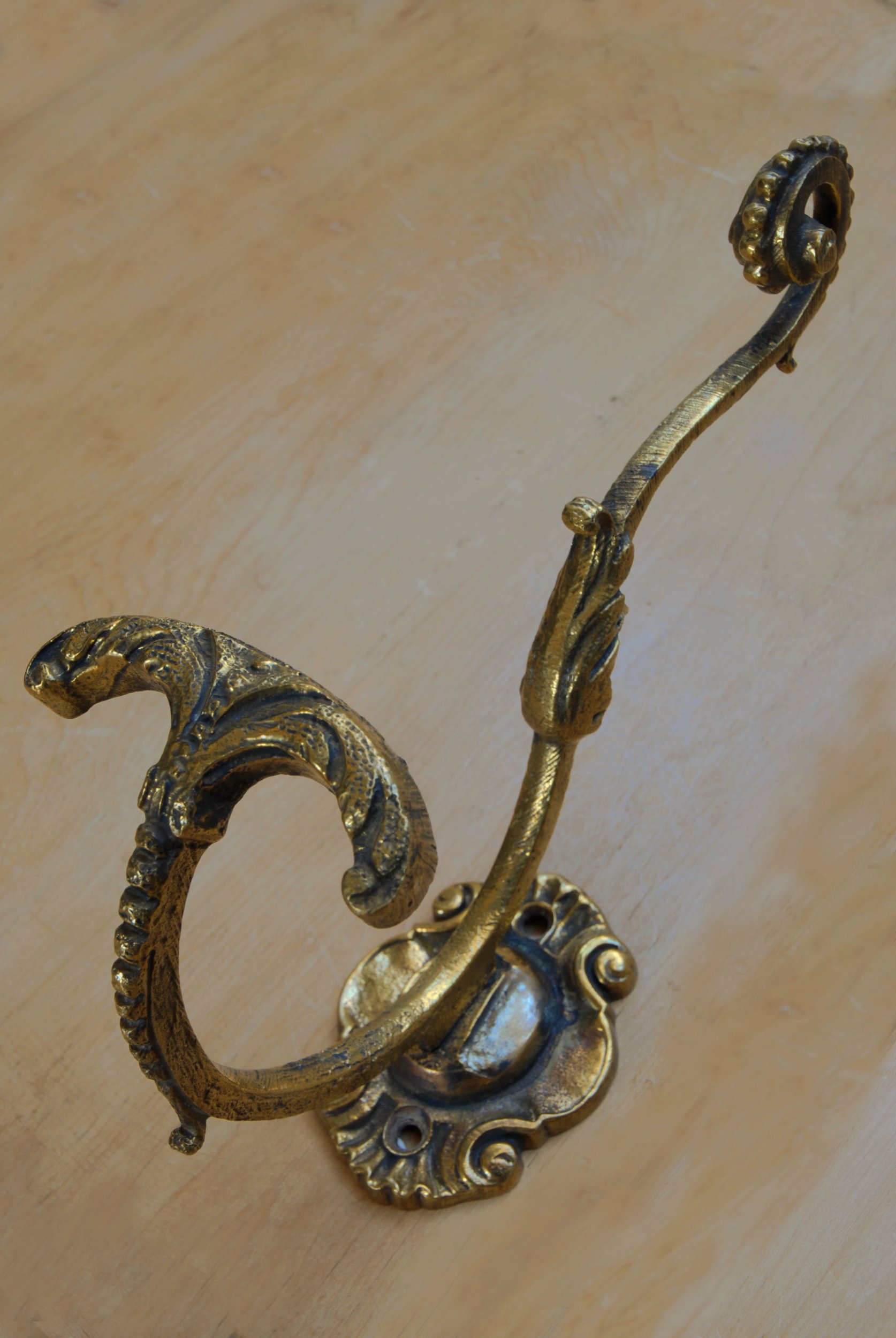 Large Antique Brass Coat Hook — Water and Wood