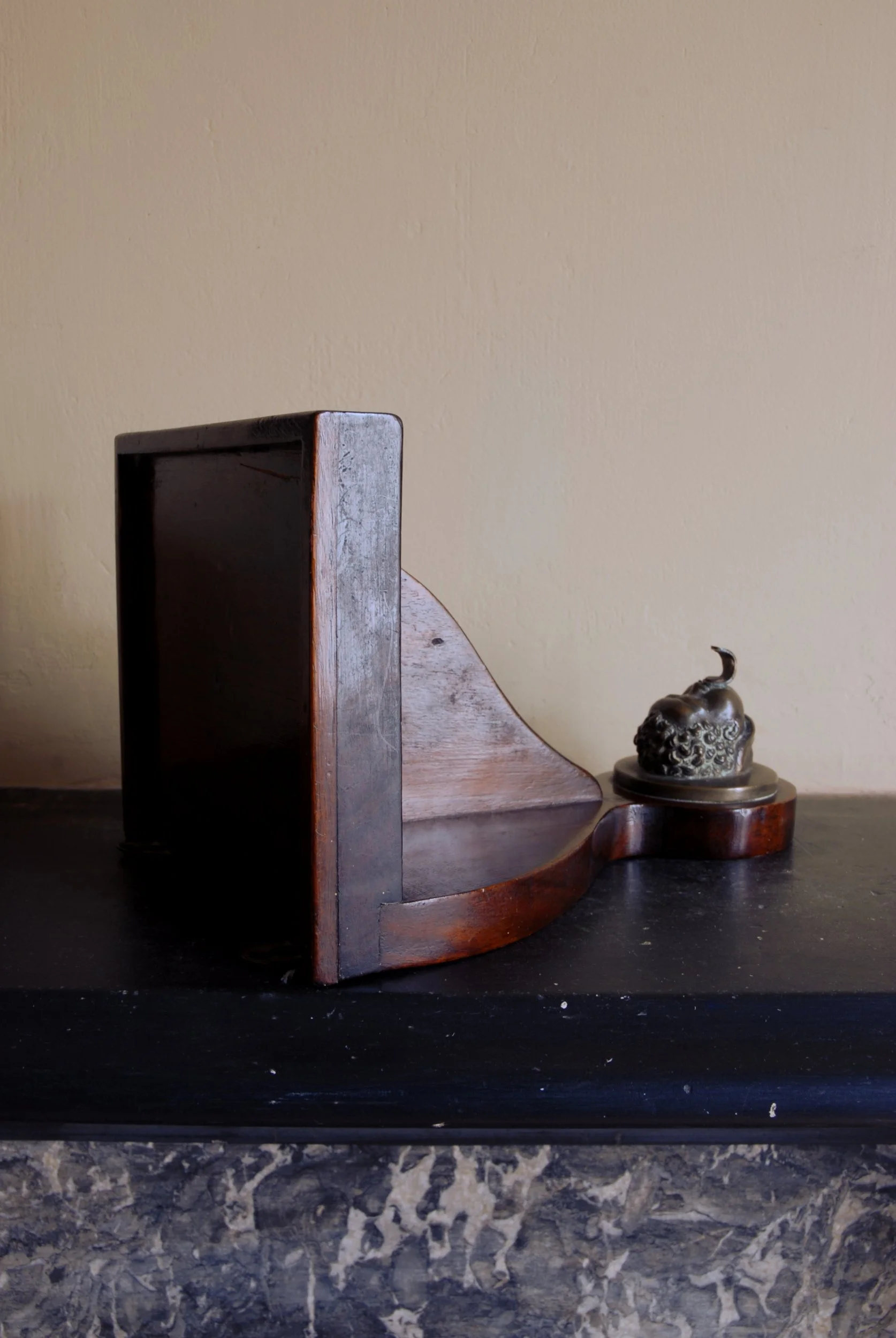 SIZED 892 Brass Putti With Mahogany Shelf Bracket.JPG