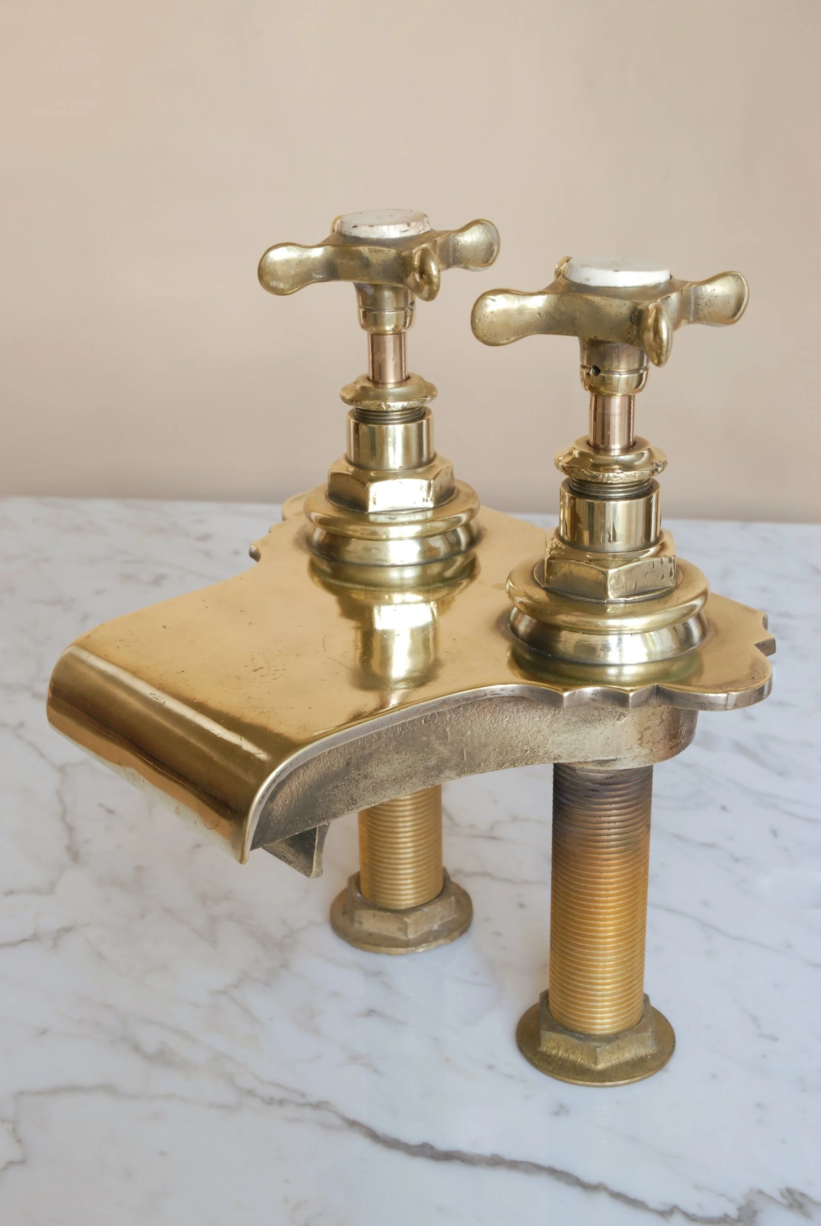 Large Victorian Brass Bath Taps — Water and Wood