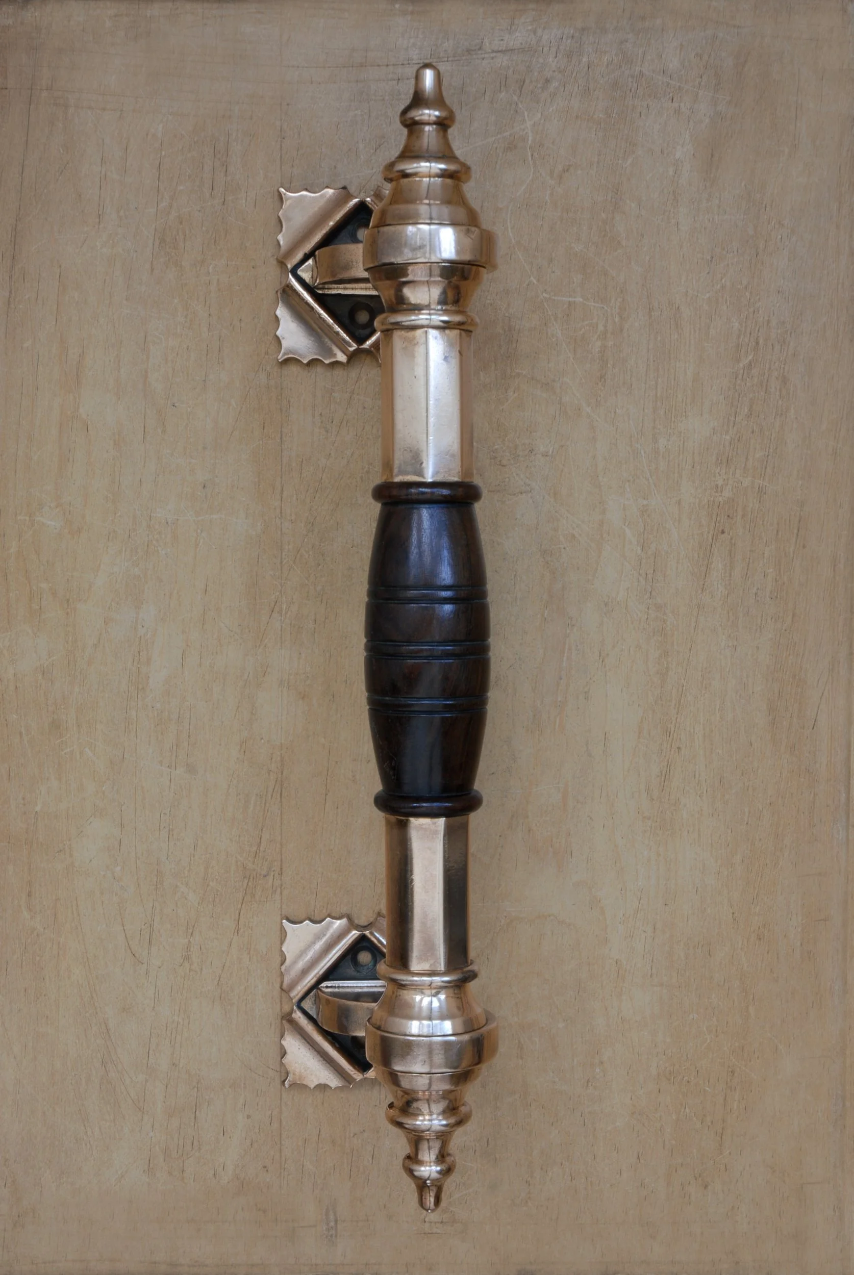 SIZED 1109 Large Front Door Pull Brass Mahogany.JPG