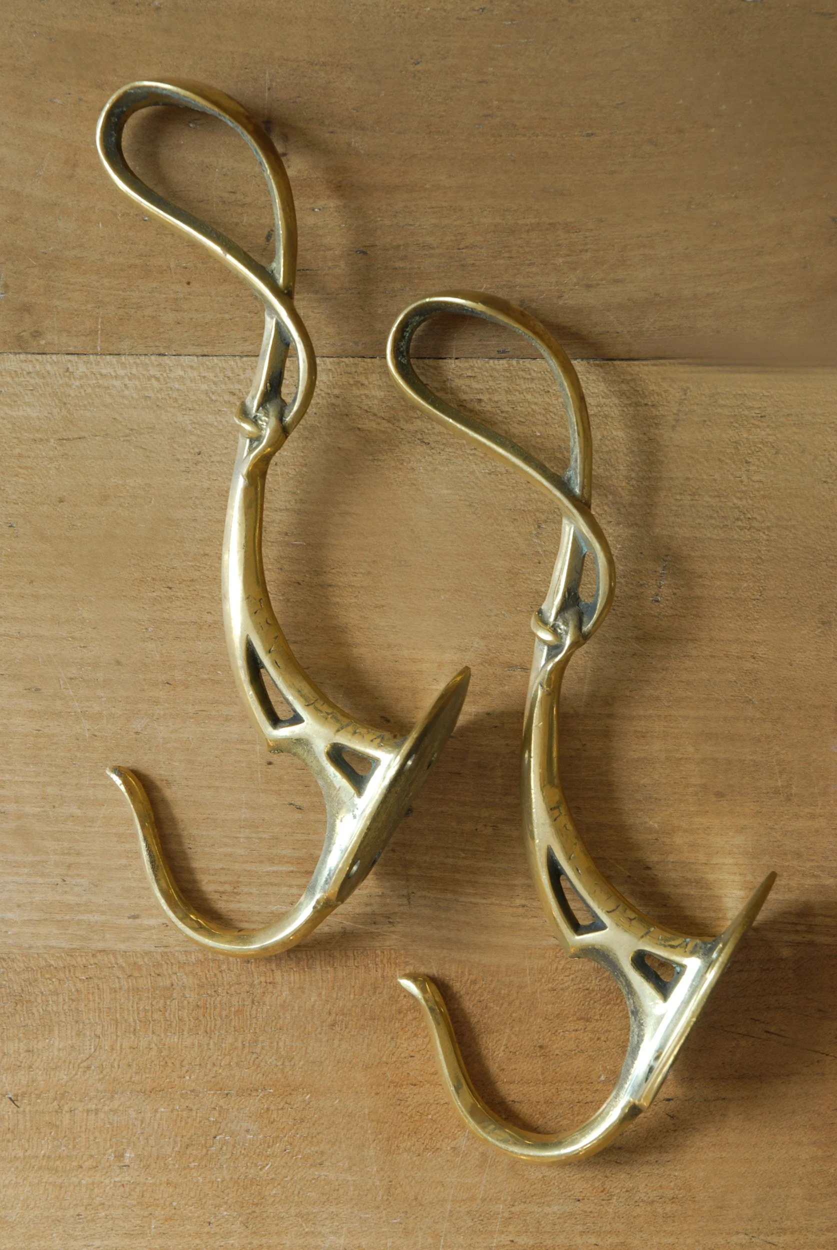 SIZED 1598 Art Nouveau Brass Coat Hooks.JPG