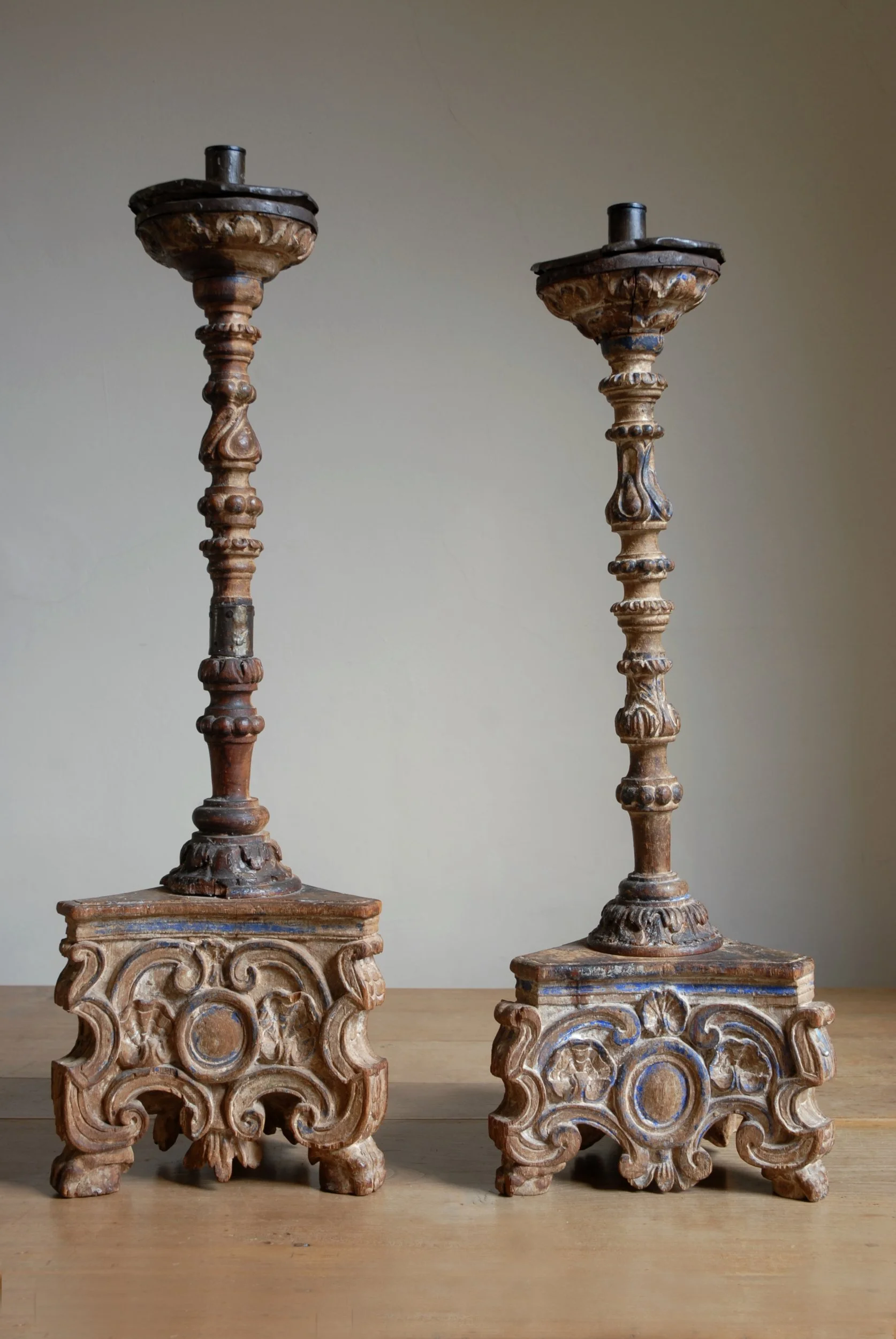 SIZED 1530 Italian Candlesticks Altersticks Antique.JPG