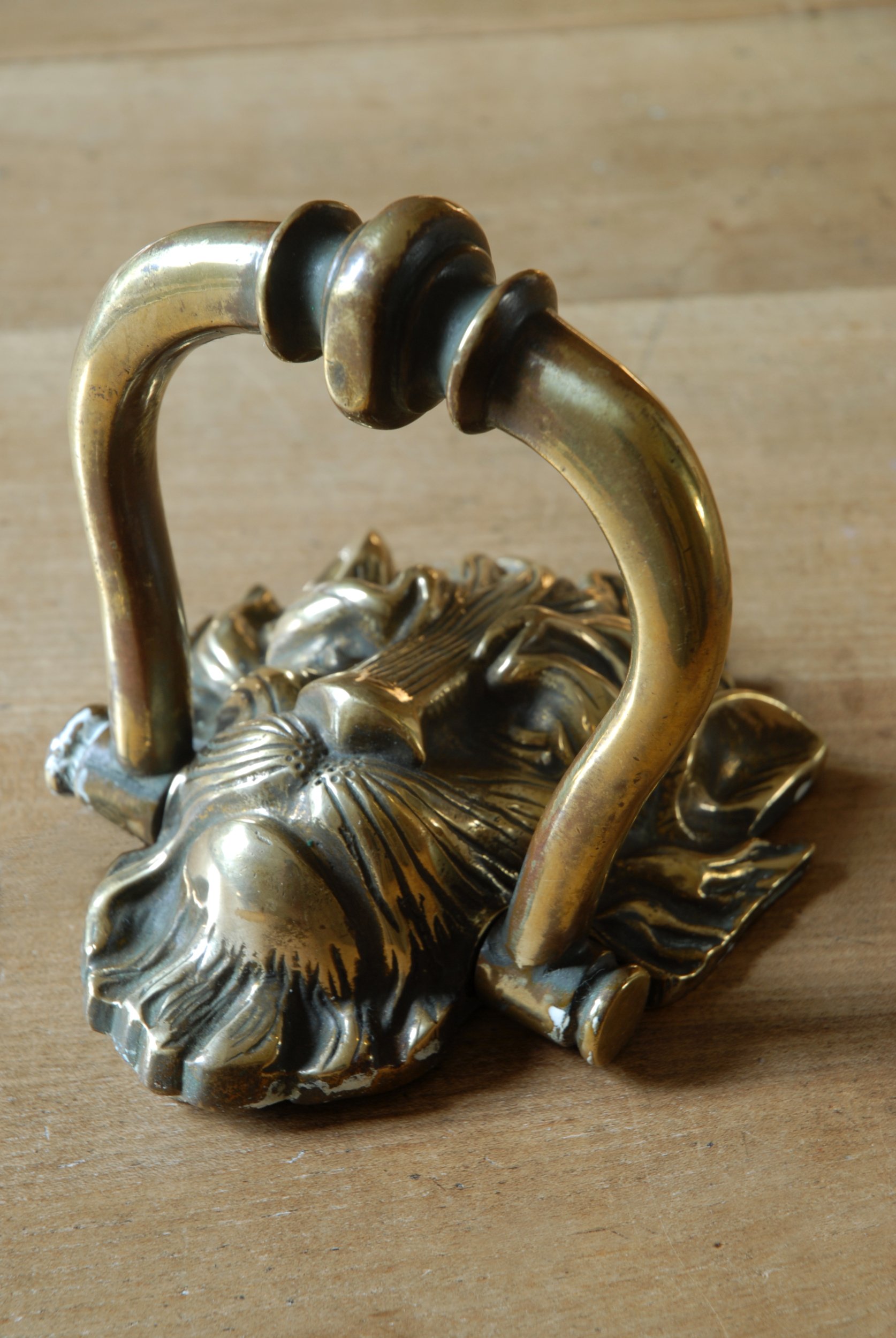 SIZED 1591 Brass Regency Lion Door Knocker.JPG