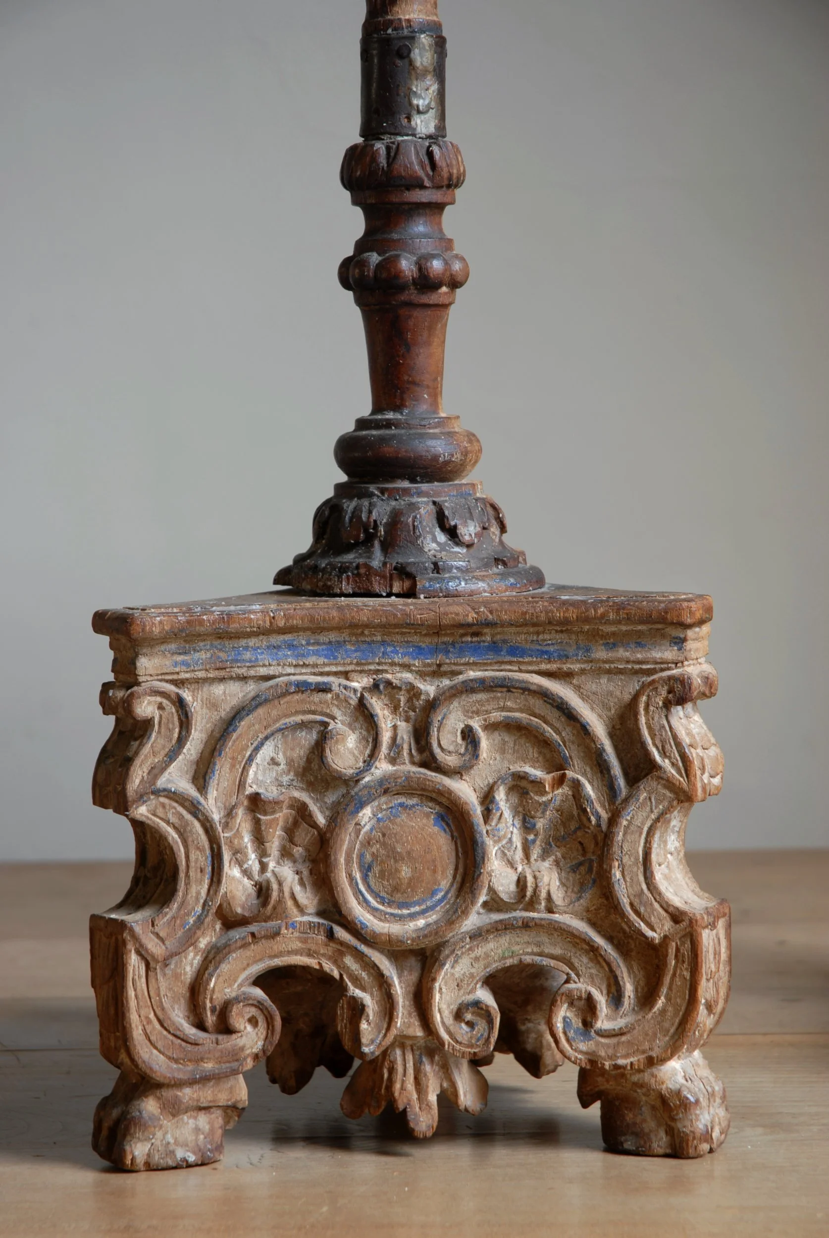 SIZED 1530 Italian Carved Wood Antique Candlesticks.JPG