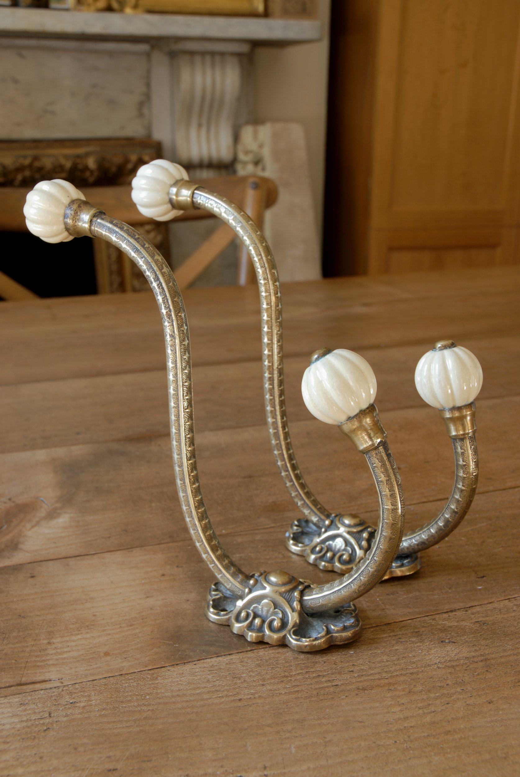 SIZED 1611 Pair Of Brass Coat Hooks Victorian.JPG