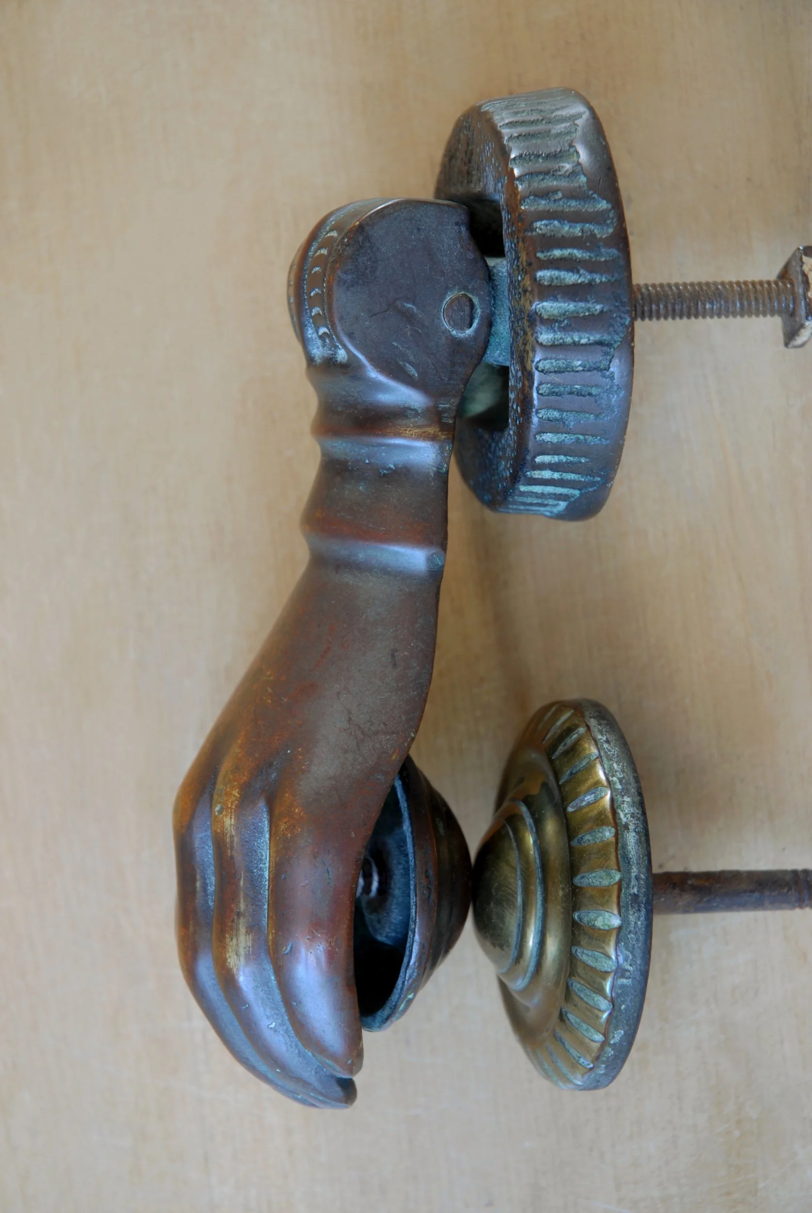 SIZED 1496 Hand Door Knocker Bronze Brass.JPG