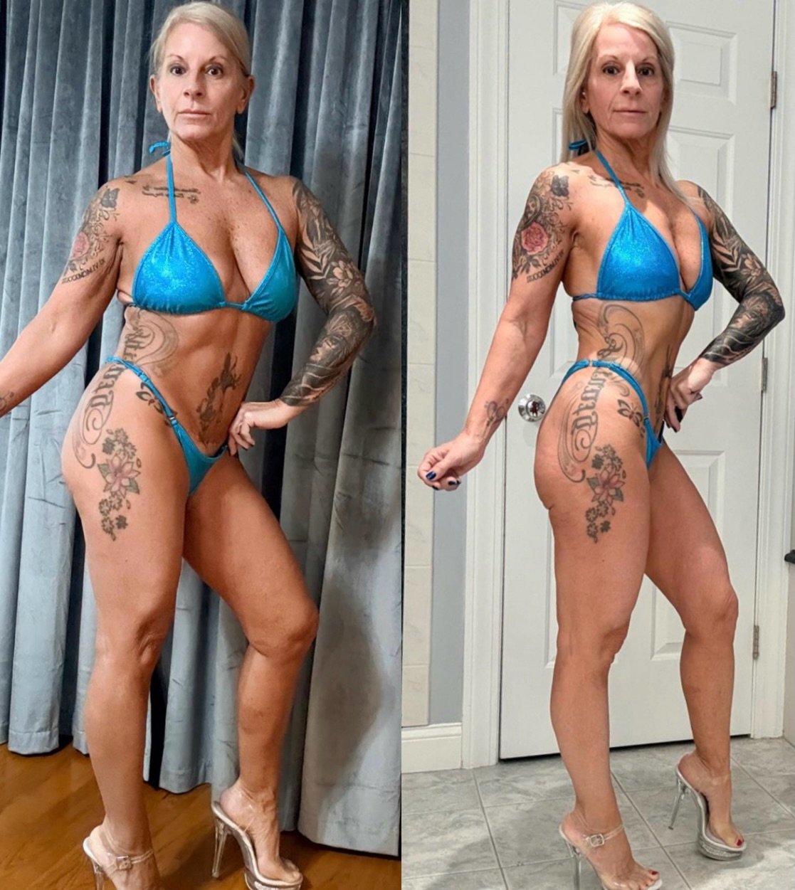 A nice little prep glow up for @anna_g_regs !

124-107# with 3 more weeks until show numero uno!

Proof that age is just a number this 58 yr old spit fire is doing the damn thang!

We&rsquo;ll be 100% by show 2 in 7 weeks💃

@ultraflex_gym_saugus 
@n