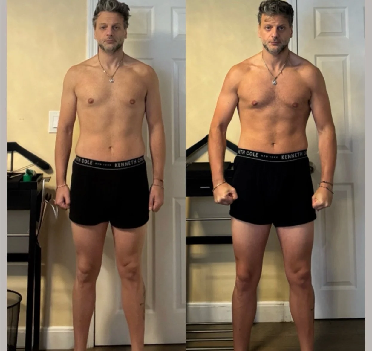 Two months of progress for in person training client @smile_withoutareason !

He&rsquo;s about the same weight in both photos, but no more love handles and much more muscle added to his frame! I am not doing his Nutrition (yet😉 but planned for his r
