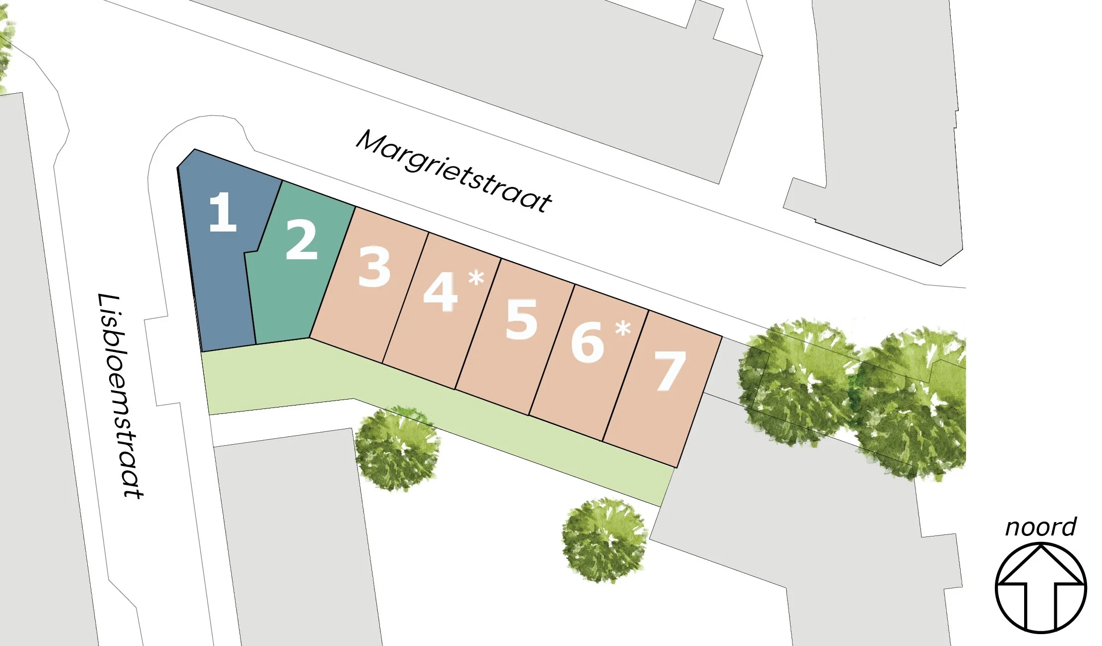 *woning 4 en 6 zijn gespiegeld ten opzichte van de op deze website weergegeven plattegronden