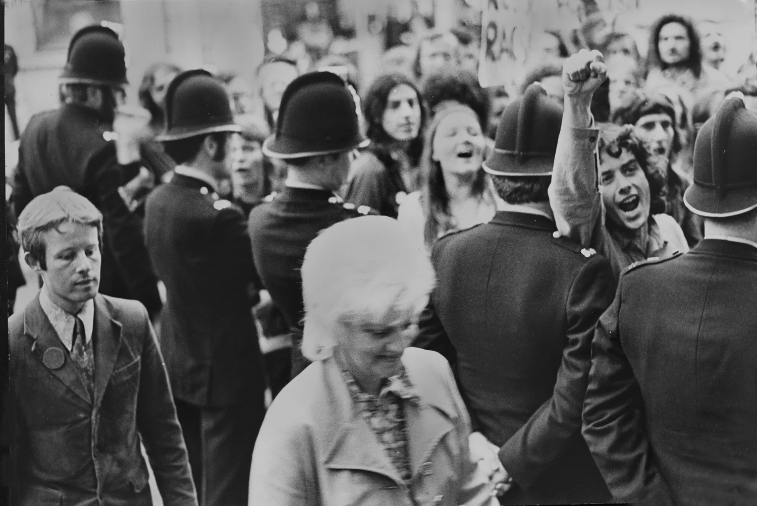 Demonstration against a showing of an N.F. film.