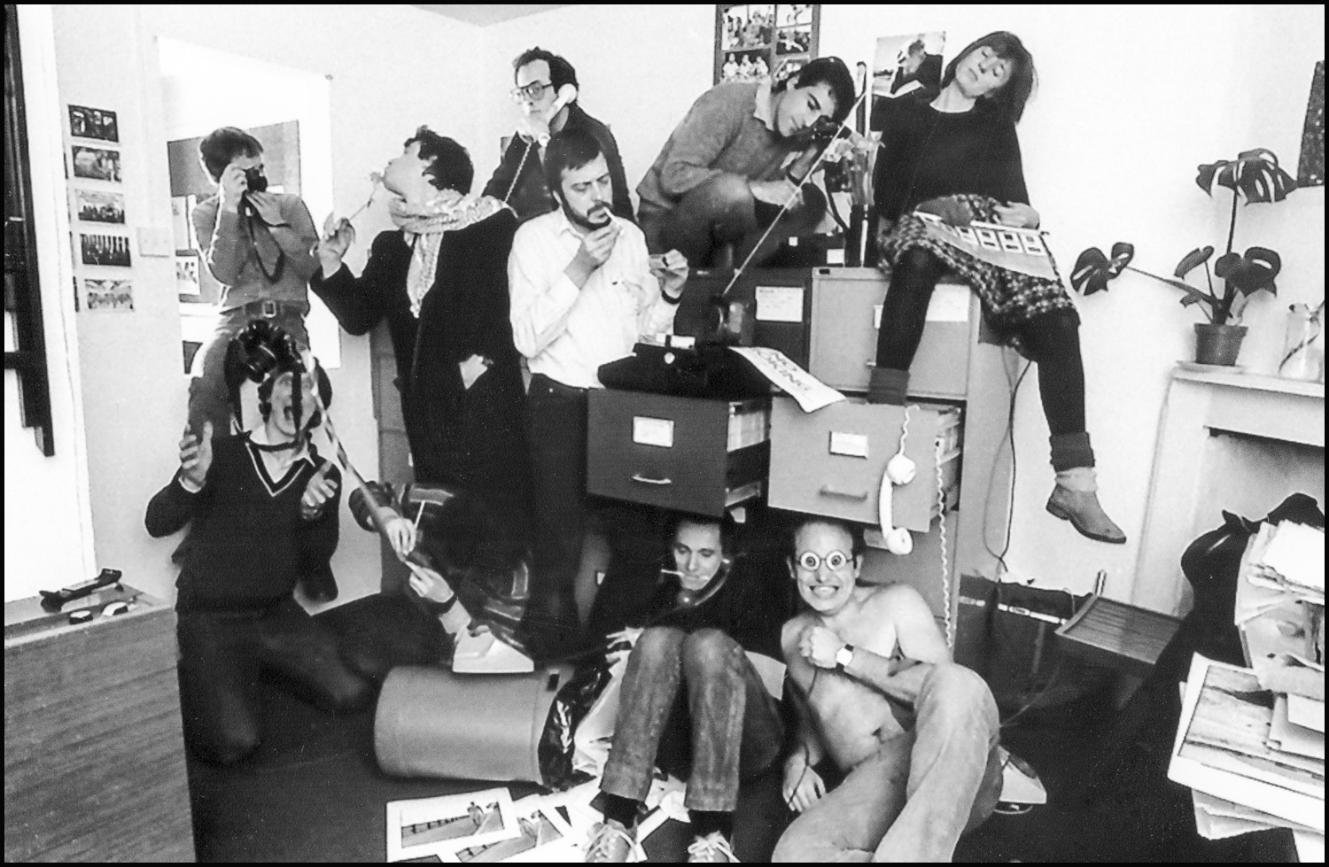Founding members and staff - Christmas Card 1981. Photo by Barry Lewis