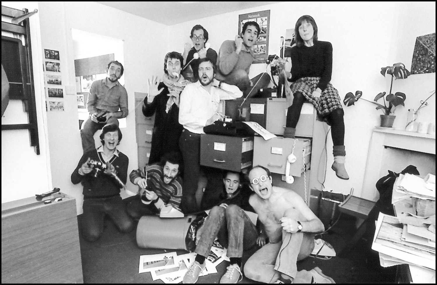 Founding members and staff - Christmas Card 1981. Photo by Barry Lewis