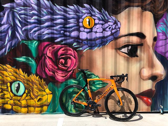 Easy Easter spin with a stop to admire @uloang &lsquo;a street art in the Fort Worth Design District.
.
@cadencecyclerykeller @velocafetx @pinarello_us @pinarello_official #cycling #bikes #texaswind