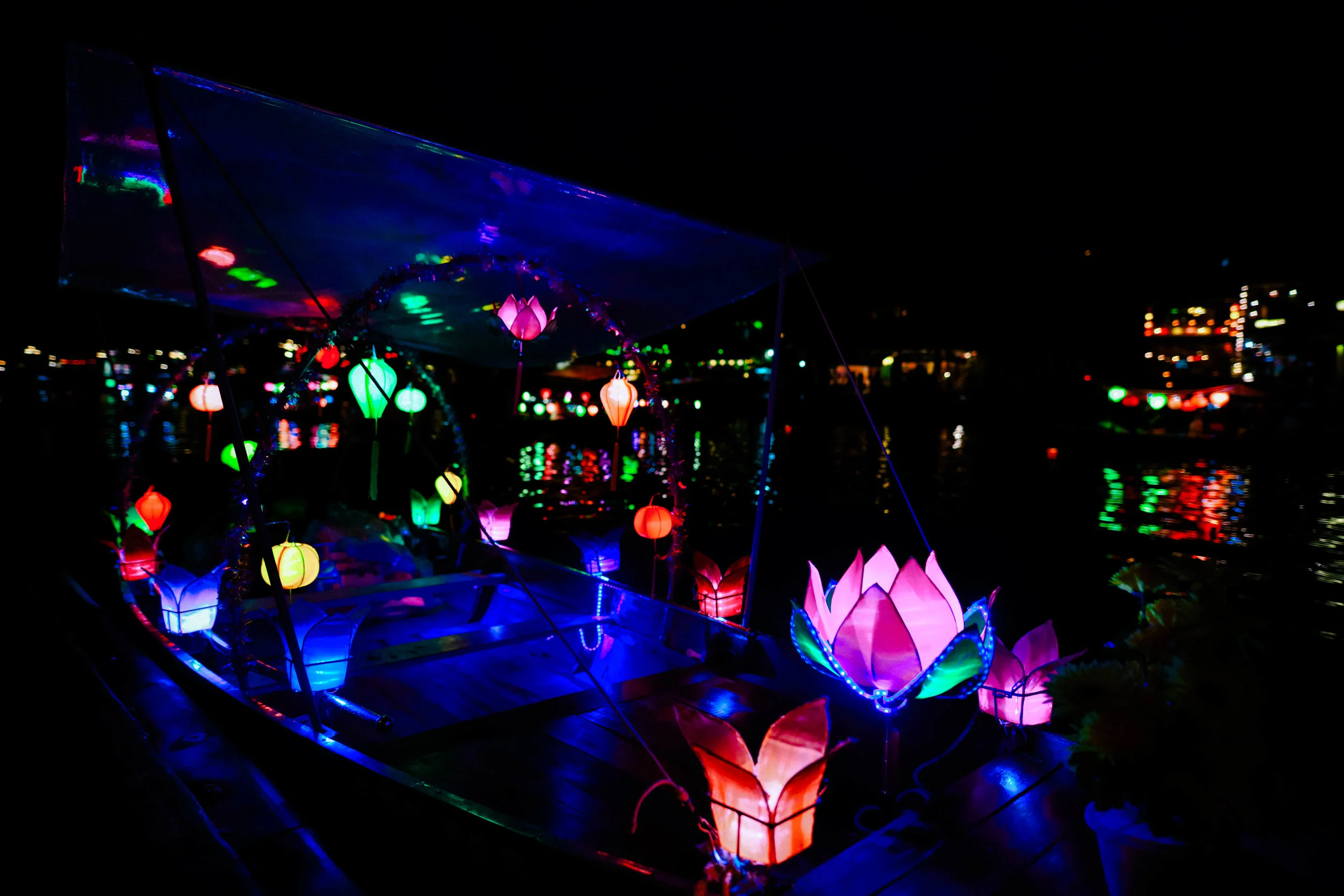 Lit boats in Hoi An